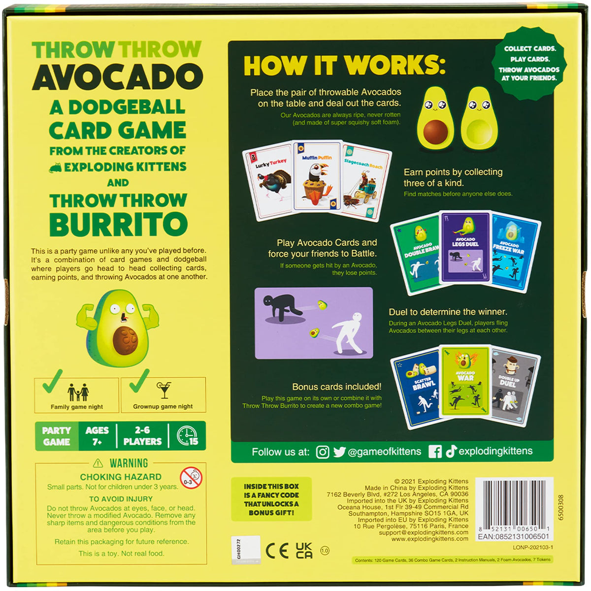 Exploding Kittens Throw Throw Avocado, 2-6 Players, Ages 7+