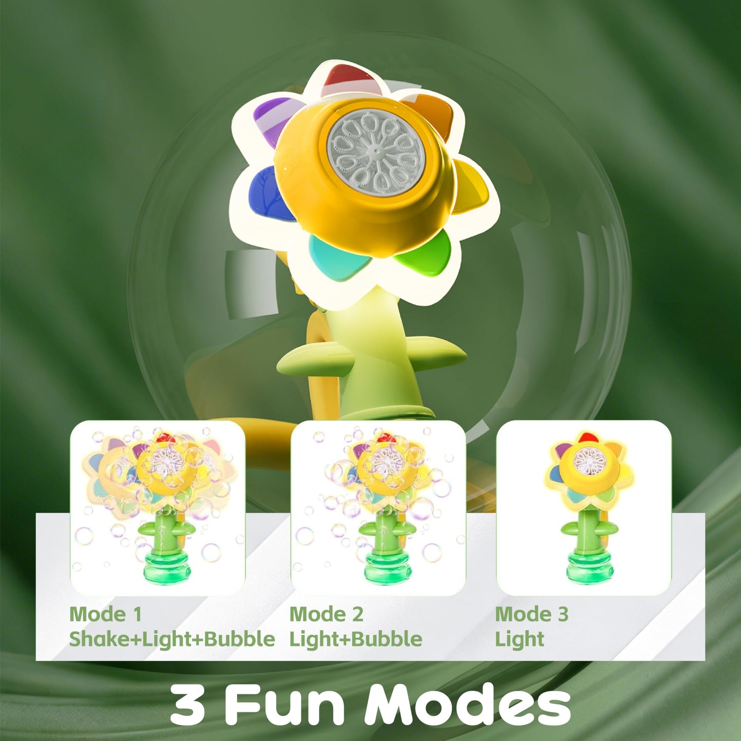 ChainnForces Flower Bubble Machine for Kids, Rechargeable Sunflower Bubble Maker with Lights, Portable Automatic Bubble Blower Toy for Toddlers