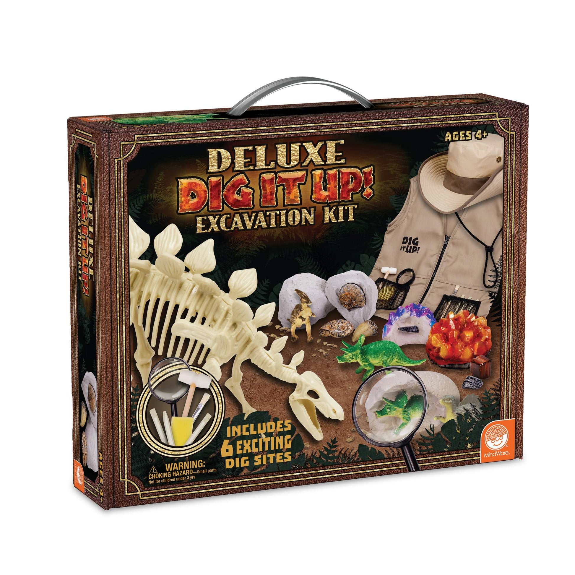 MindWare Dig It Up! Deluxe Dinosaur Excavation Kit - Ages 4+ Dino Dig Kit - Includes Excavation Tools to Dig Out 8 Treasures