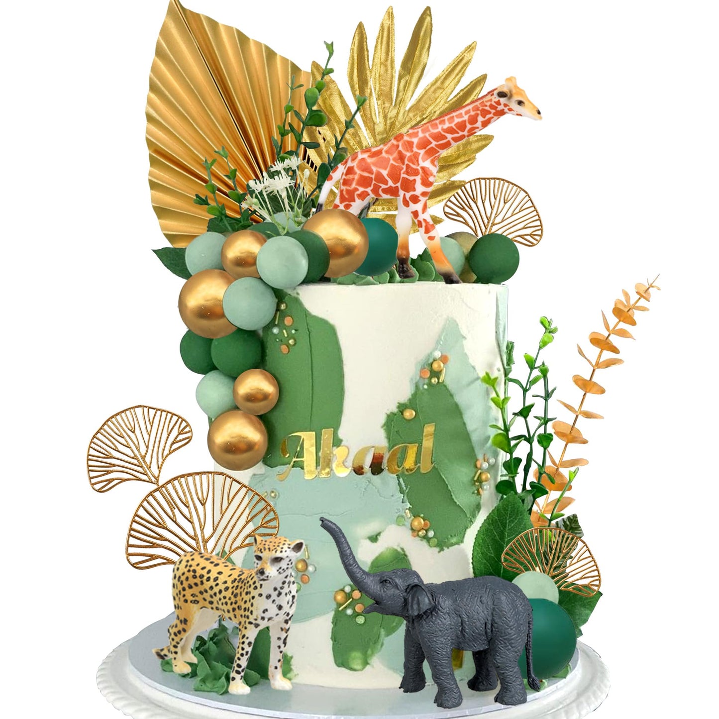 26 PCS Jungle Animal Cake Toppers Safari Animals Figure Gold Palms Picks Jungle Wild One Animals Cake Decorations for Safari Theme Birthday (style 1)