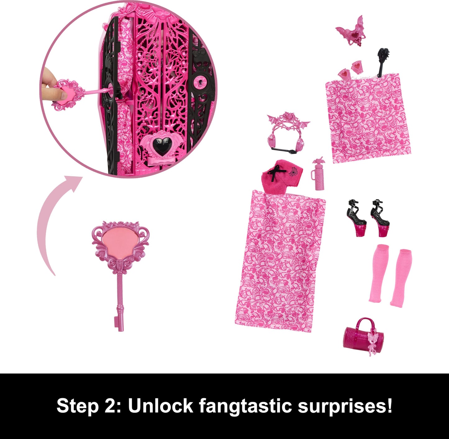 Monster High Skulltimate Secrets Doll & Accessories Set, Monster Mysteries Draculaura with Dress-Up Closet & 19+ Surprises Including Clothes