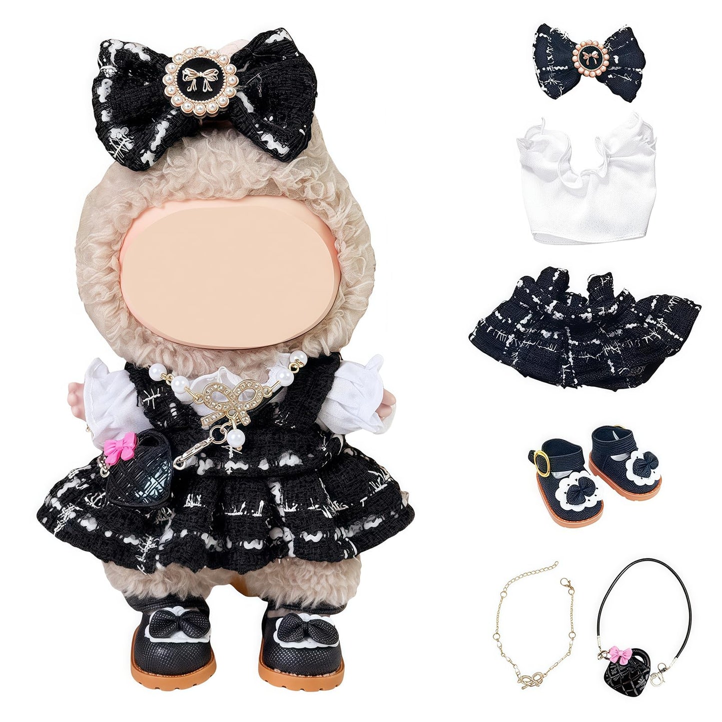 6 Set 17cm Doll Clothes, Clothes for Dolls Outfit, Accessories for 17cm Dolls Clothes T-Shirt + Dress + Bow + Handbag + Necklace + Shoes, No Doll