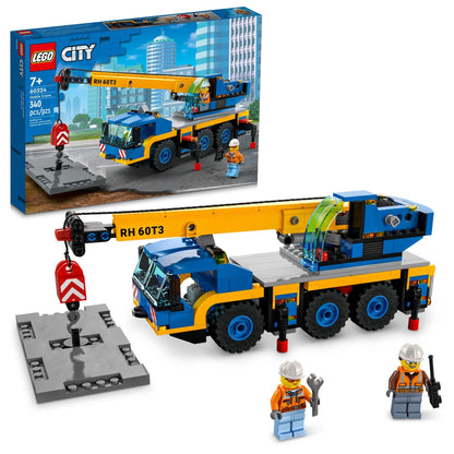 LEGO City Great Vehicles Mobile Crane Truck Toy Building Set 60324 - Construction Vehicle Model, Featuring 2 Minifigures with Tool Toys Kit and Road
