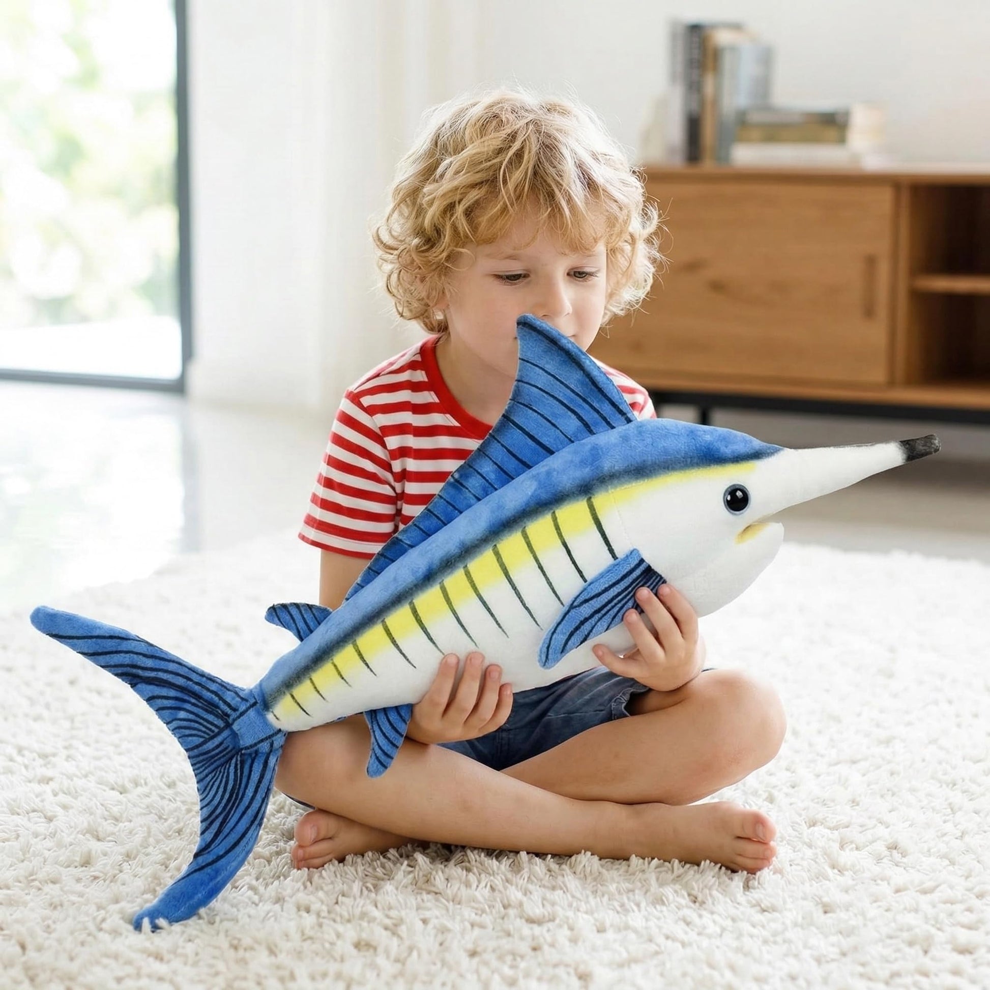 Frankiezhou Home Simulation Marlin Fish Plush Toy- 18.5inch Lifelike Animals Blue Marlin Fish Stuffed Animal, Super Soft Plush Dolls for Kids Stuffed