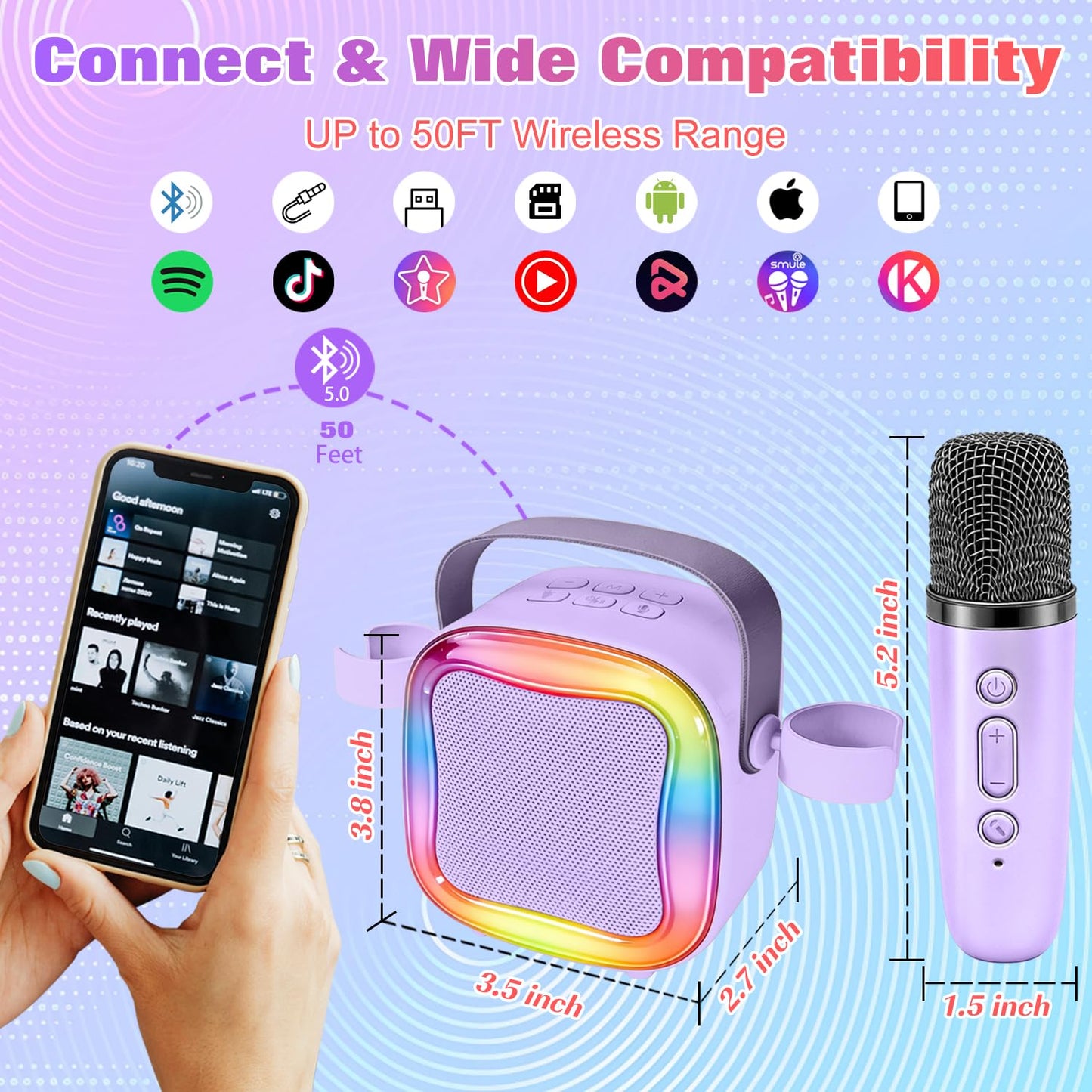 Portable Karaoke Machine for Kids: Children Toy Girl Ages 3-12 Gift(Purple)