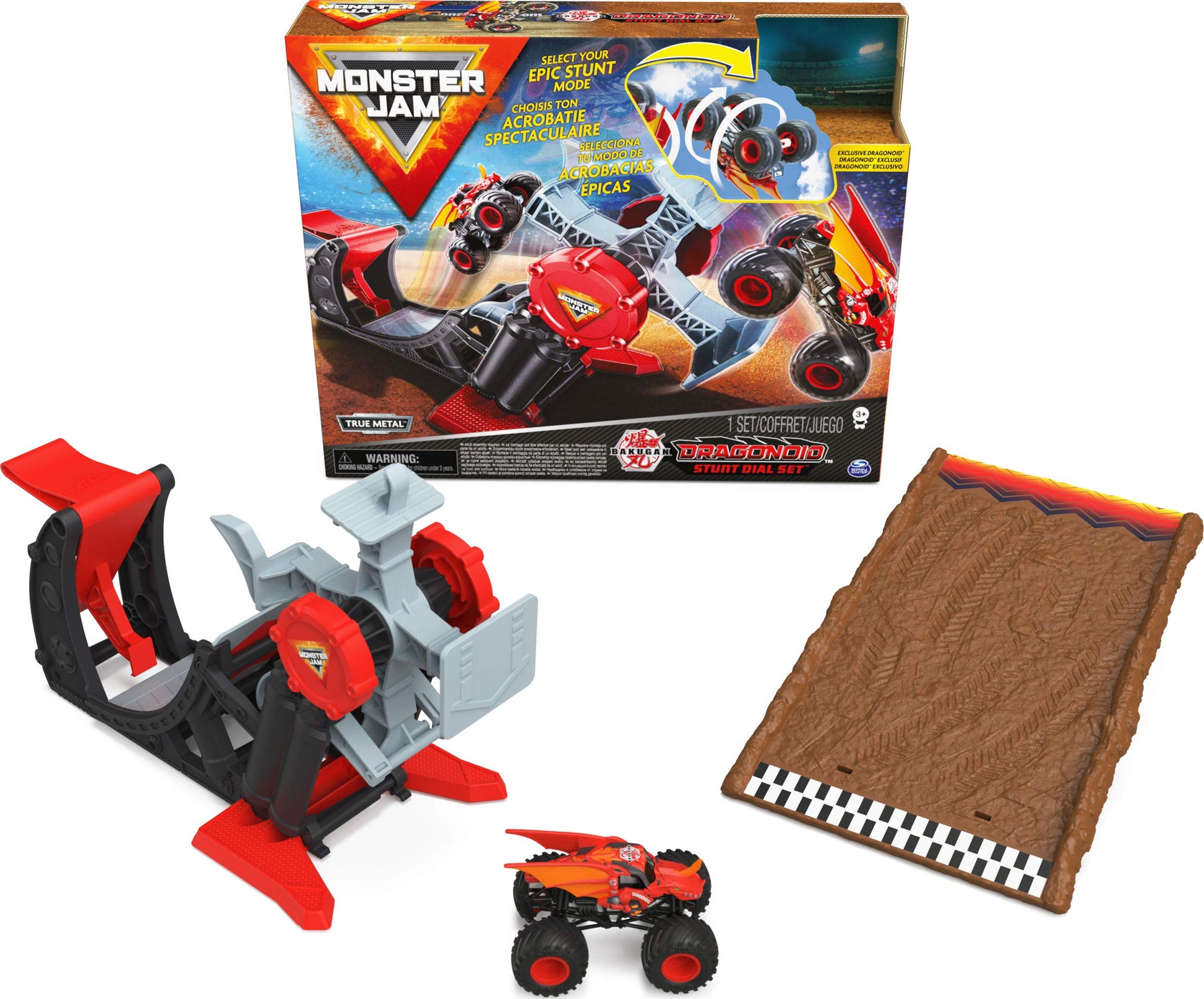 Monster Jam, Official Bakugan Dragonoid Stunt Dial Playset with Exclusive 1:64 Scale Dragonoid Die-Cast Monster Truck