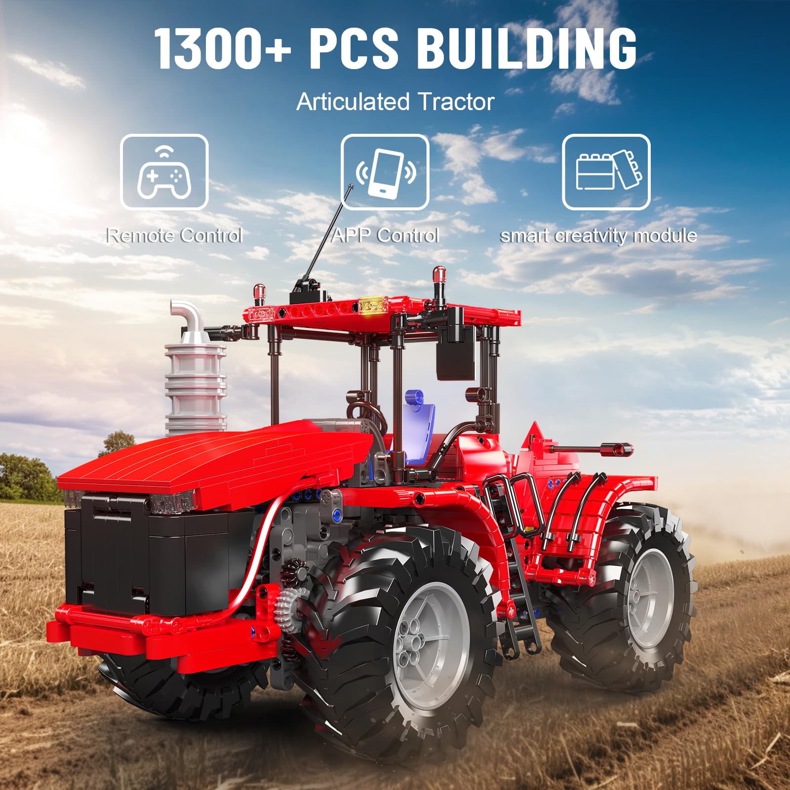 Mould King 17082 Tractor Building Blocks Set, RC High-Tech Tractor Toy, Realistic Engineering Toy with Motorized Functions, Creative Gift Collectors