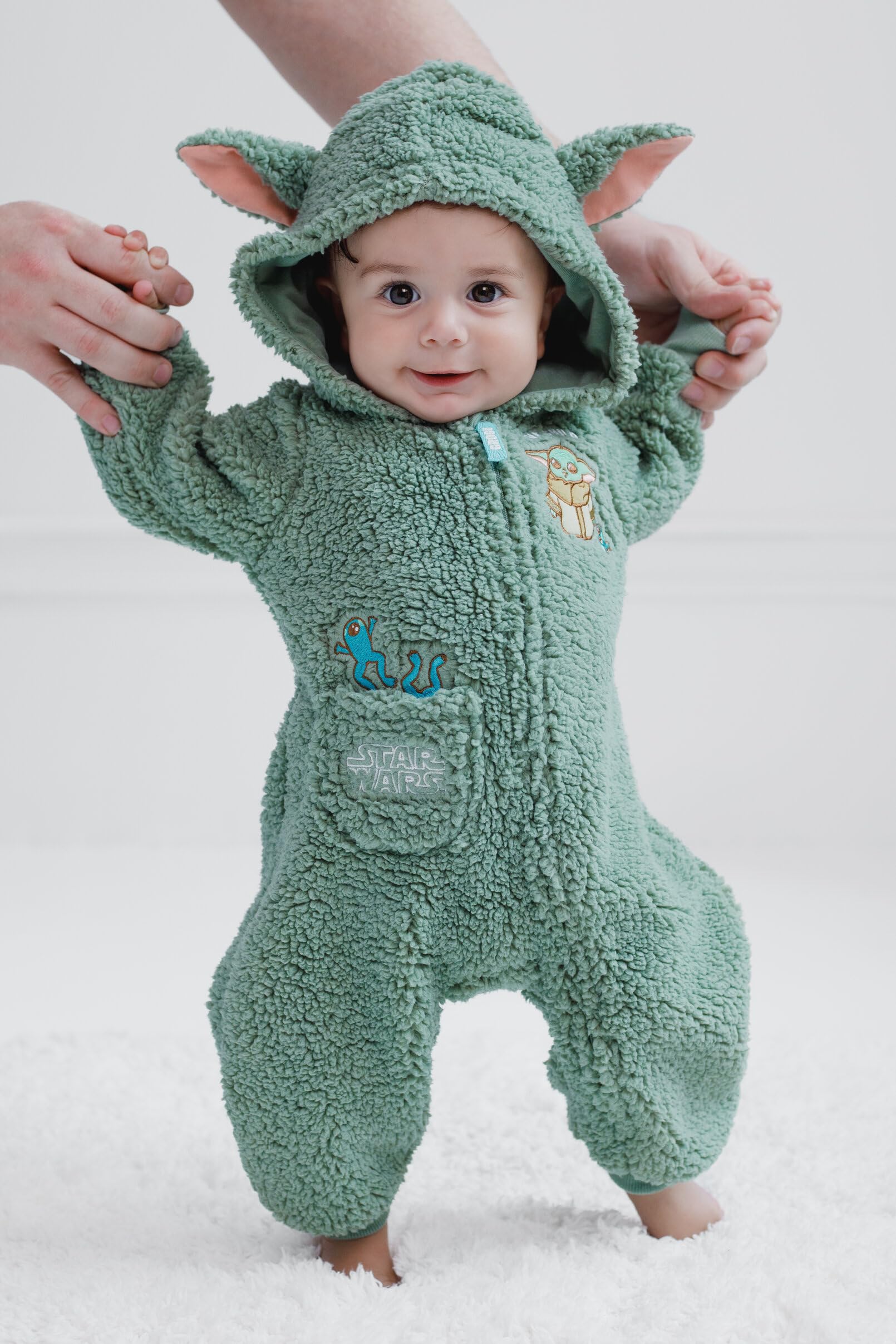 STAR WARS The Mandalorian Baby Boy or Girl Costume Zip-Up Hooded Embroidered Coverall Sage Green Grogu 3-6 Months