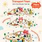 VEVOR 70PCS Wooden Train Set, with Magnetic Crane, Wood Train Track Toy for Kids Ages 3-8, Construction Crane Railway Set, Compatible with Major