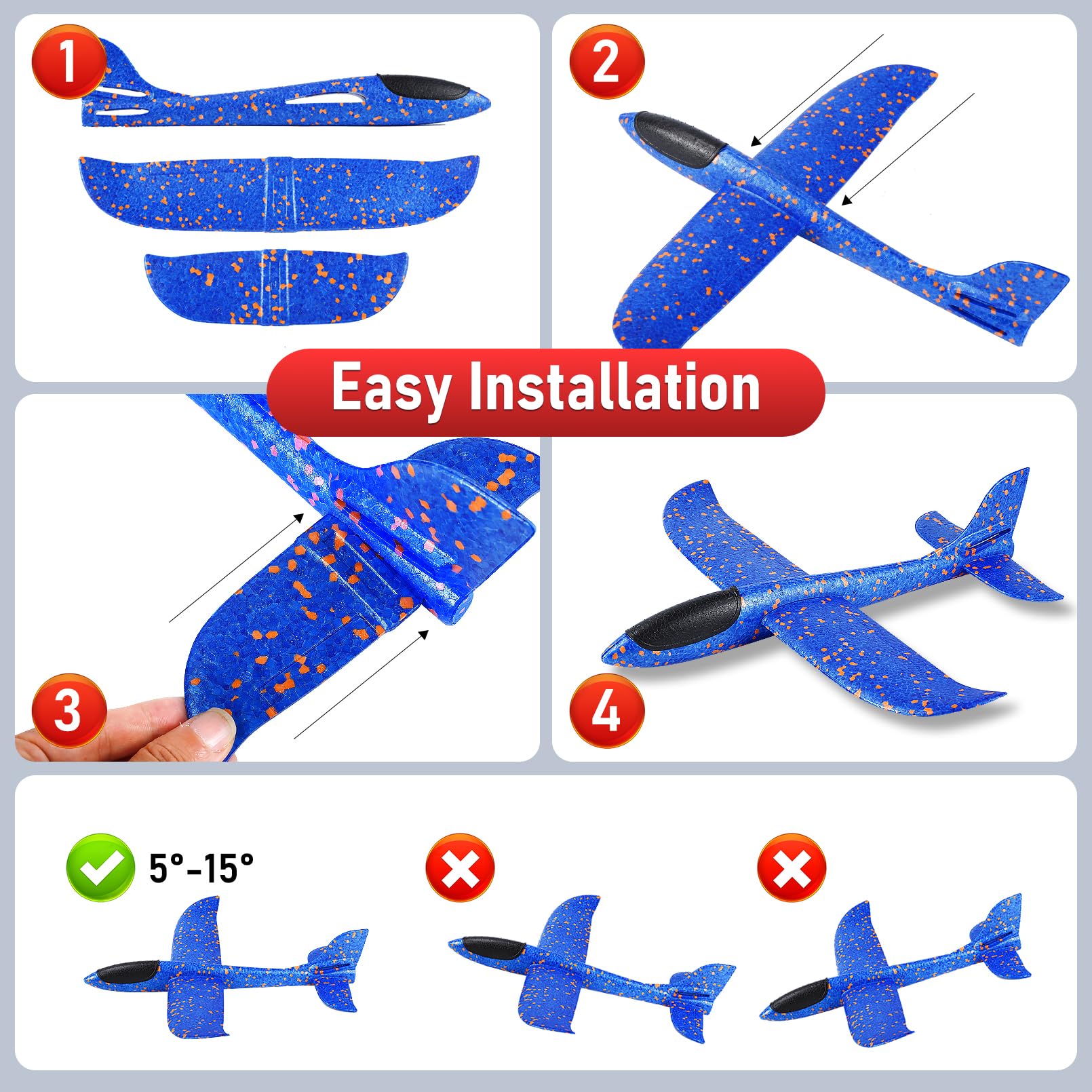 Jeffbaubl 4 Pack Foam Airplanes, 17.5 inch Airplane Toys, Large Throwing Foam Plane, 2 Flight Mode Glider Plane Flying Toy for Kids 3-7 Year Olds