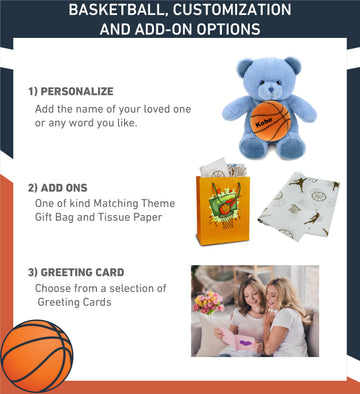 DolliBu Baby Blue Bear Stuffed Animal with Basketball Plush - Soft Huggable Blue Bear, Adorable Playtime Plush Toy, Cute Wildlife Gift, Personalized