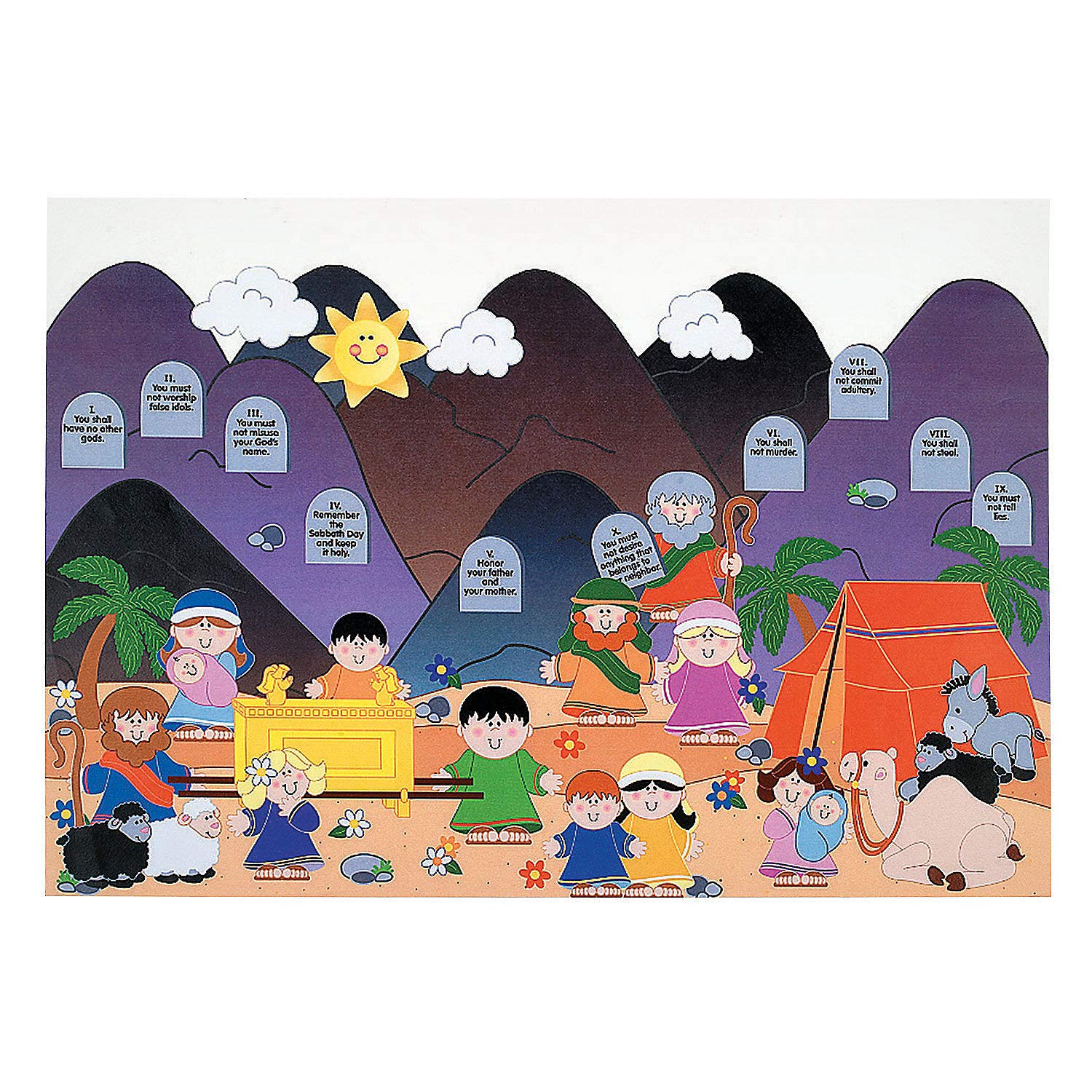 Fun Express Giant Ten Commandments Sticker Scene (Includes 12 Background and 12 Sticker Sheets) Religious Crafts for Kids - VBS Vacation Bible School