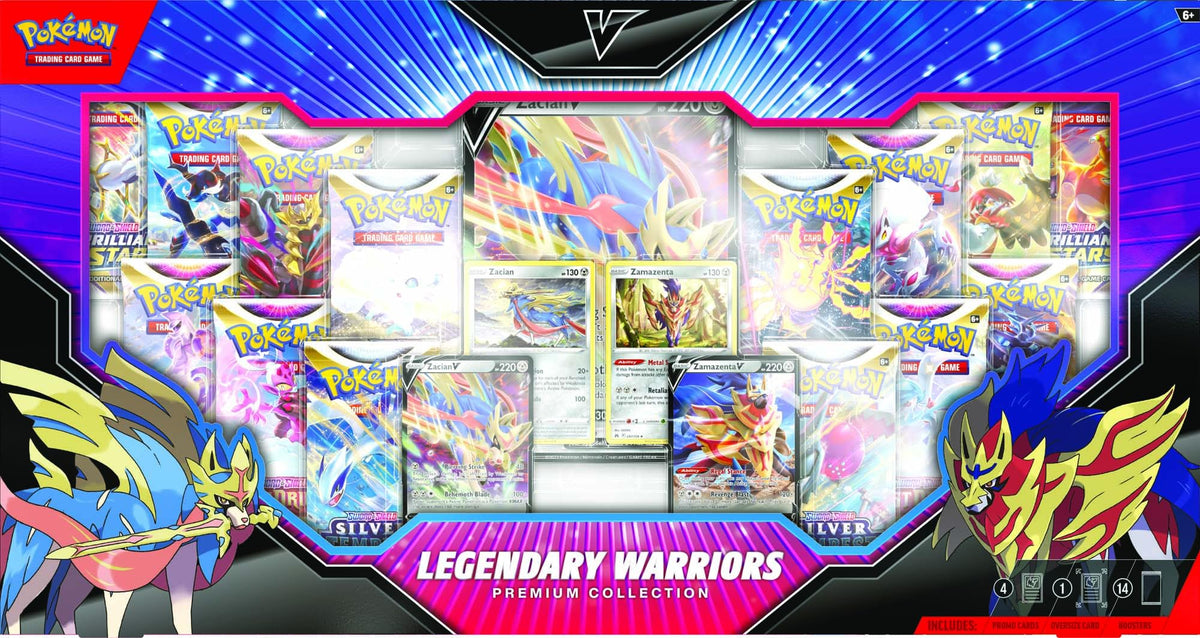 Pokemon TCG: Legendary Warriors Premium Collection Box, Zacian Zamazemta Promos, Gift for Kids, 14 Booster Packs from Sword & Shield