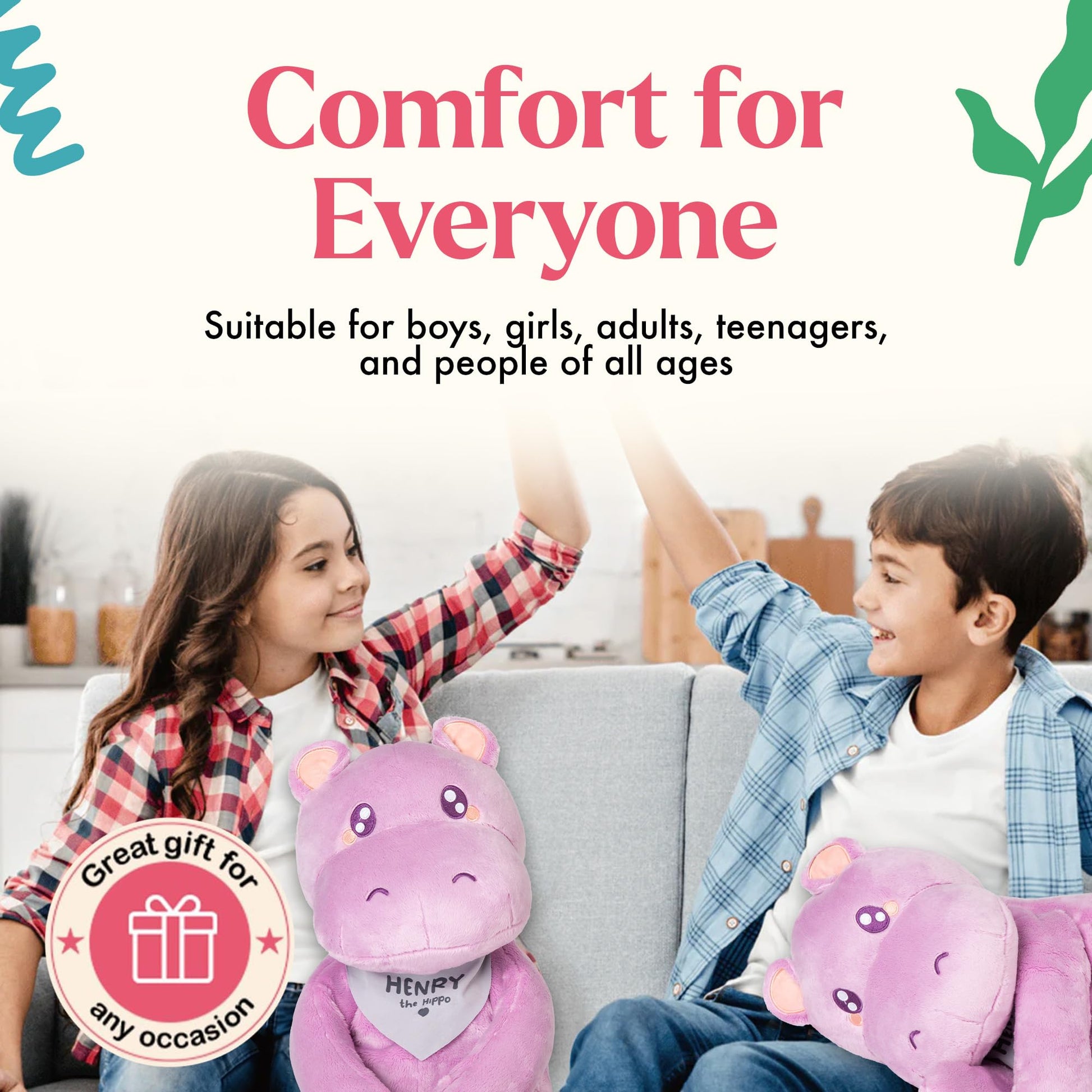Lilly's Love Weighted Stuffed Animals for Adults & Kids - 5lb Calming Hippo Plush for Anxiety, ADHD & Sensory | Machine Washable Weighted Stuffed