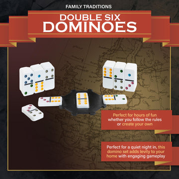 Continuum Games Family Traditions Double 6 Dominoes Tin, Crystalline Dominoes