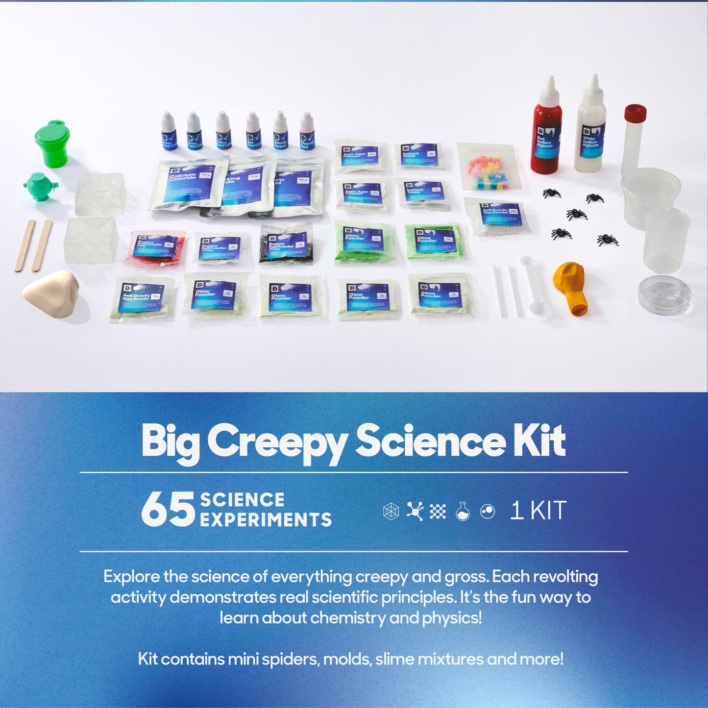 Discovery™ Big Creepy Science Lab - 65 Experiments STEM Kit for Kids| Slime, Reactions, Crystals & Gross Science| Educational Learning Project