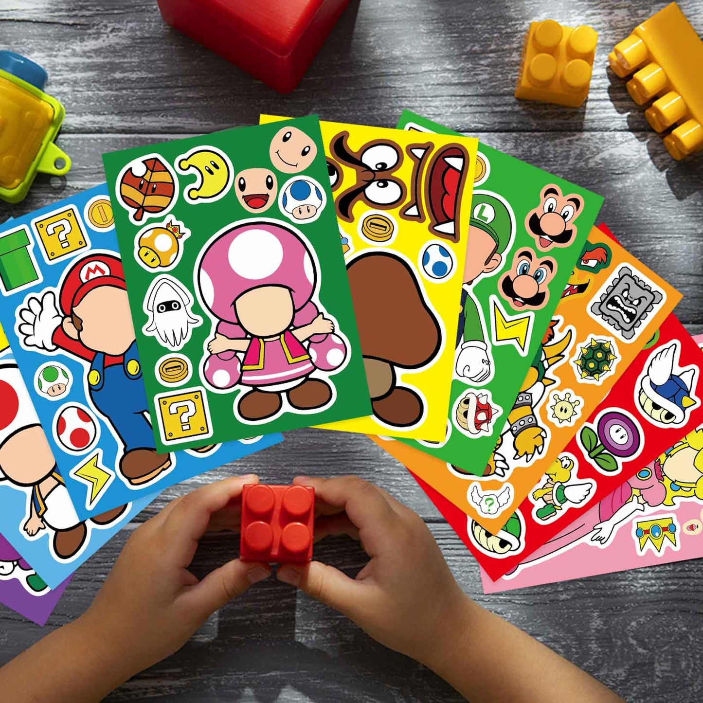 36 Sheets Mario Make a Face Stickers, Cartoon Book Crafts, DIY Party Supplies Favors Your Own Mixed and Matched with Different Designs Characters