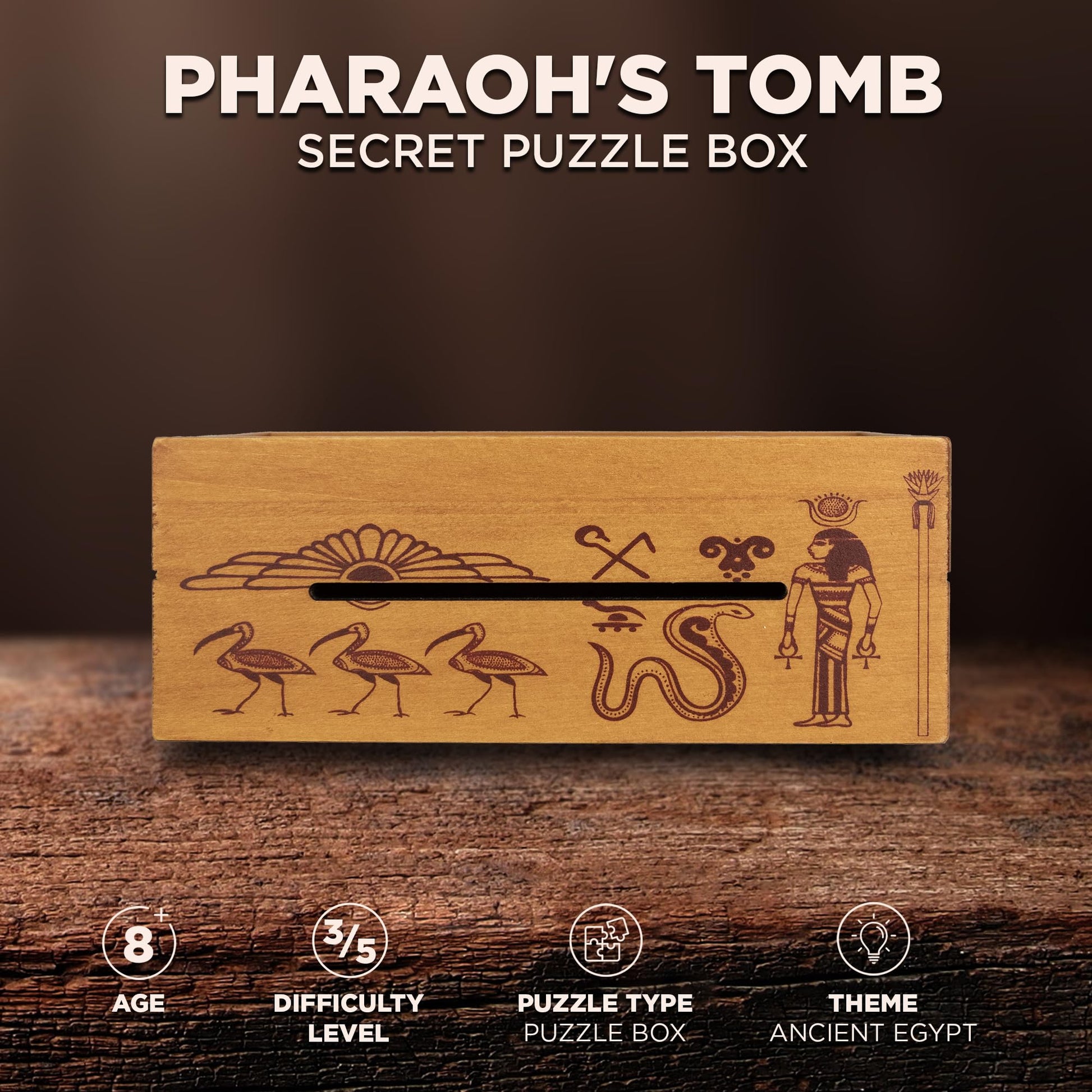 Project Genius True Genius - Pharoah's Tomb Puzzle Box- Gift Box Puzzle, Brain Teaser Box That Holds Gift Cards, Money, Artfully Crafted Wooden