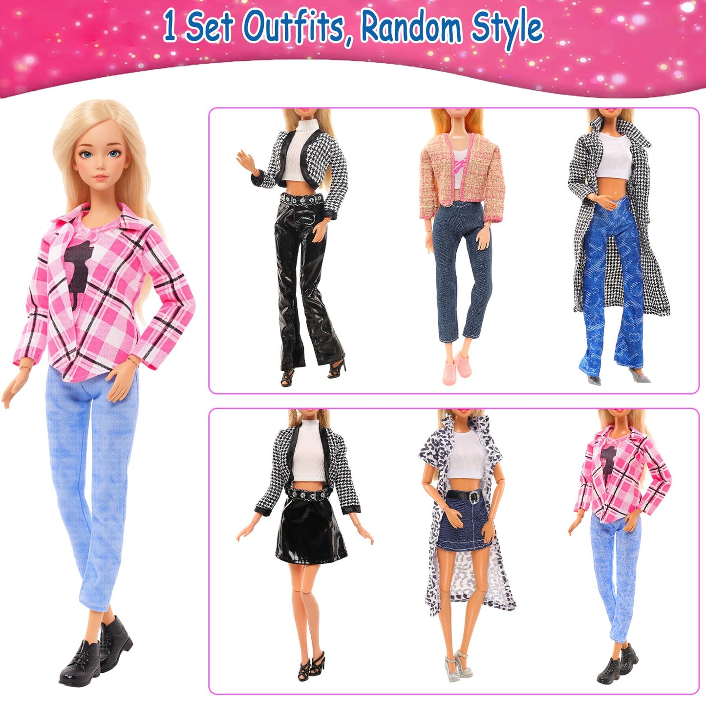 Barwa Lot 36 Items 3 Fashion Dresses 3 Casual Tops and Pants Outfits 6 Pcs Mini Dresses with 1 Bags 10 Shoes, 13 Accessories for 11.5 Inch Girl Doll