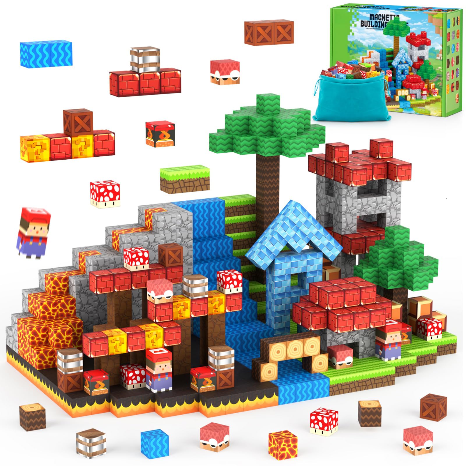 TENYEAH Magnetic Blocks Game - Build Mine Magnet Video Game World Adventure Set for Toddler, Super Bro Magnetic Set Elements Toys Gift for Boys