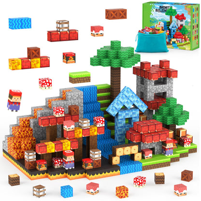 TENYEAH Magnetic Blocks Game - Build Mine Magnet Video Game World Adventure Set for Toddler, Super Bro Magnetic Set Elements Toys Gift for Boys