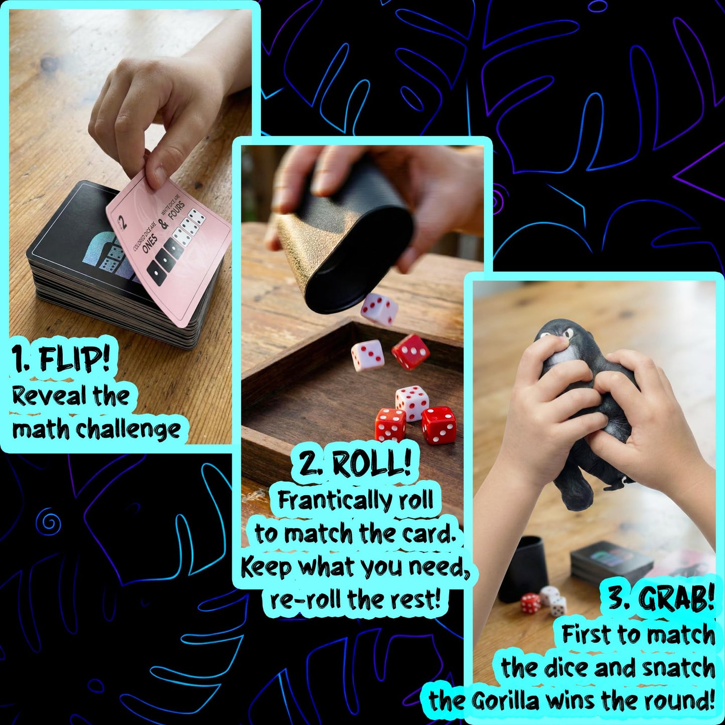 Point Games Gorilla Dice Game - Fast-Paced Family Math Board Game - Includes 24 Dice, 4 Trays, 80 Cards & Jumbo Gorilla - Fun Educational Learning Toy