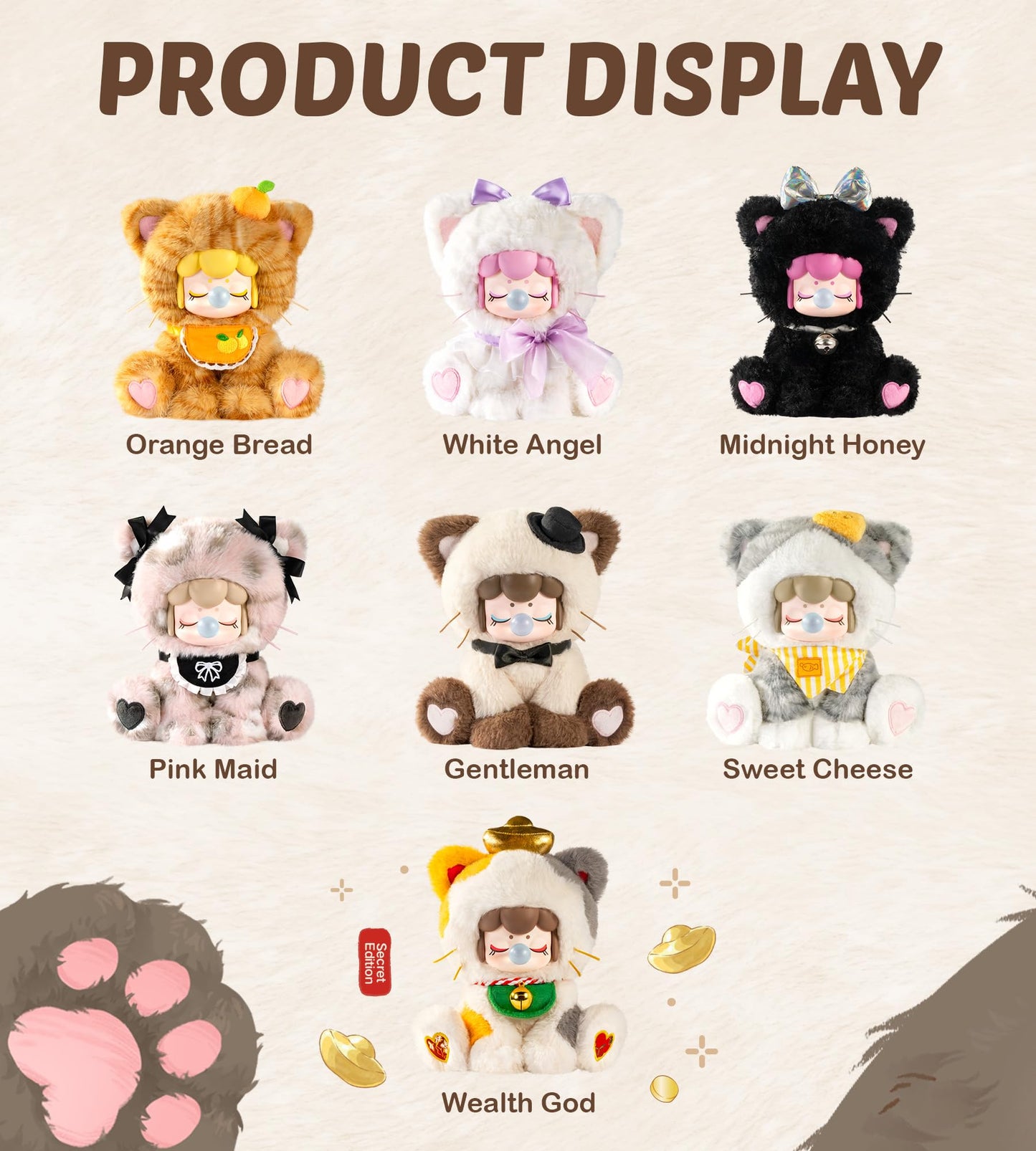 ROBOTIME Plush Doll Blind Box Figure, Animal Mystery Box, Adorable Kawaii Collectible Toy for Girls, Women, Room Decor, Tea Time Kitties (1 pcs)