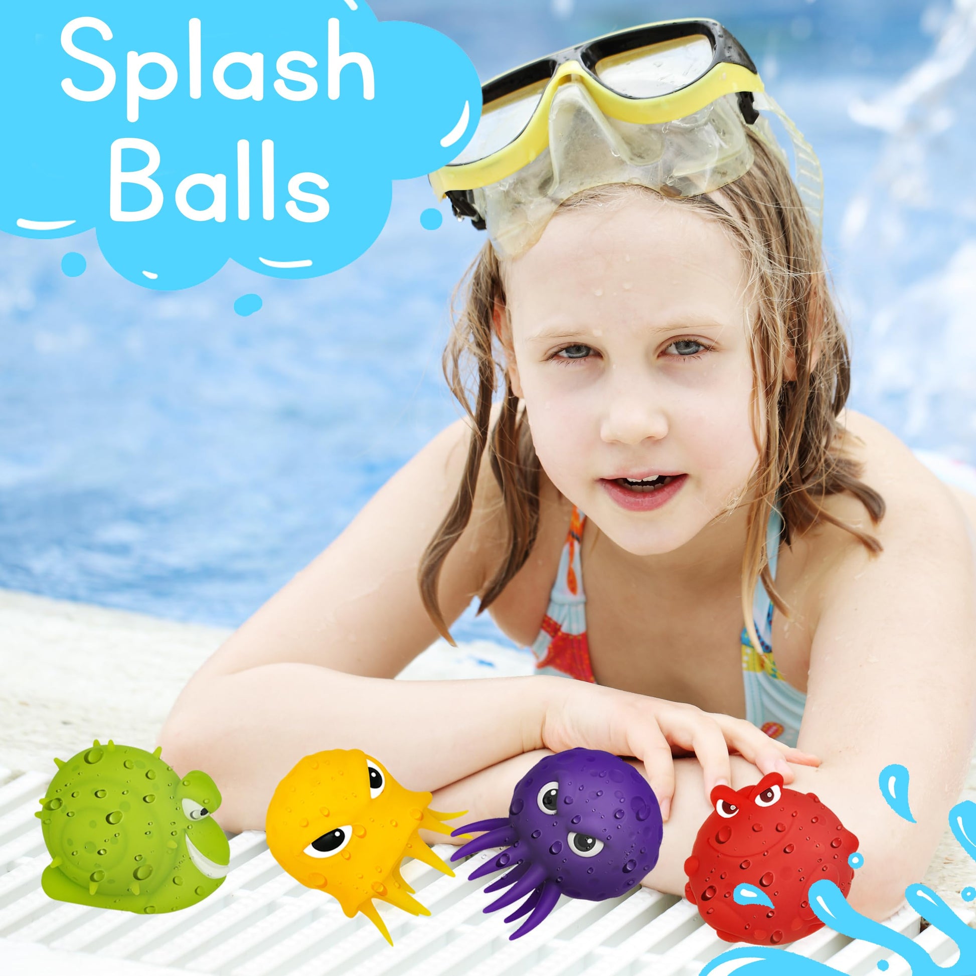 4E's Novelty Sea Animal Octopus Water Balls 4 Pack - Pool Toys Outdoor Activity Game Bath Tub Sensory Octopus Absorbent Splash Balls Bomb, Floating