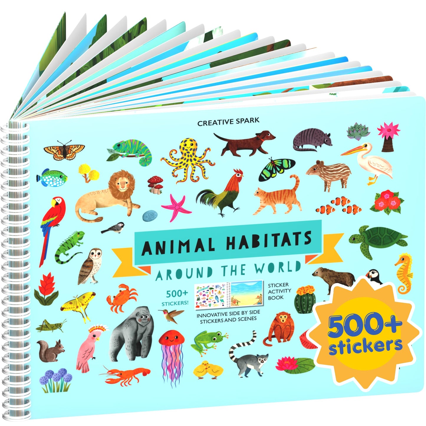 Animals Habitat 500+ Kids Sticker Book by Cupkin Toddler Airplane Travel Activity Coloring and Sticker Book, Road Trip Essentials, 12 Coloring Pages +
