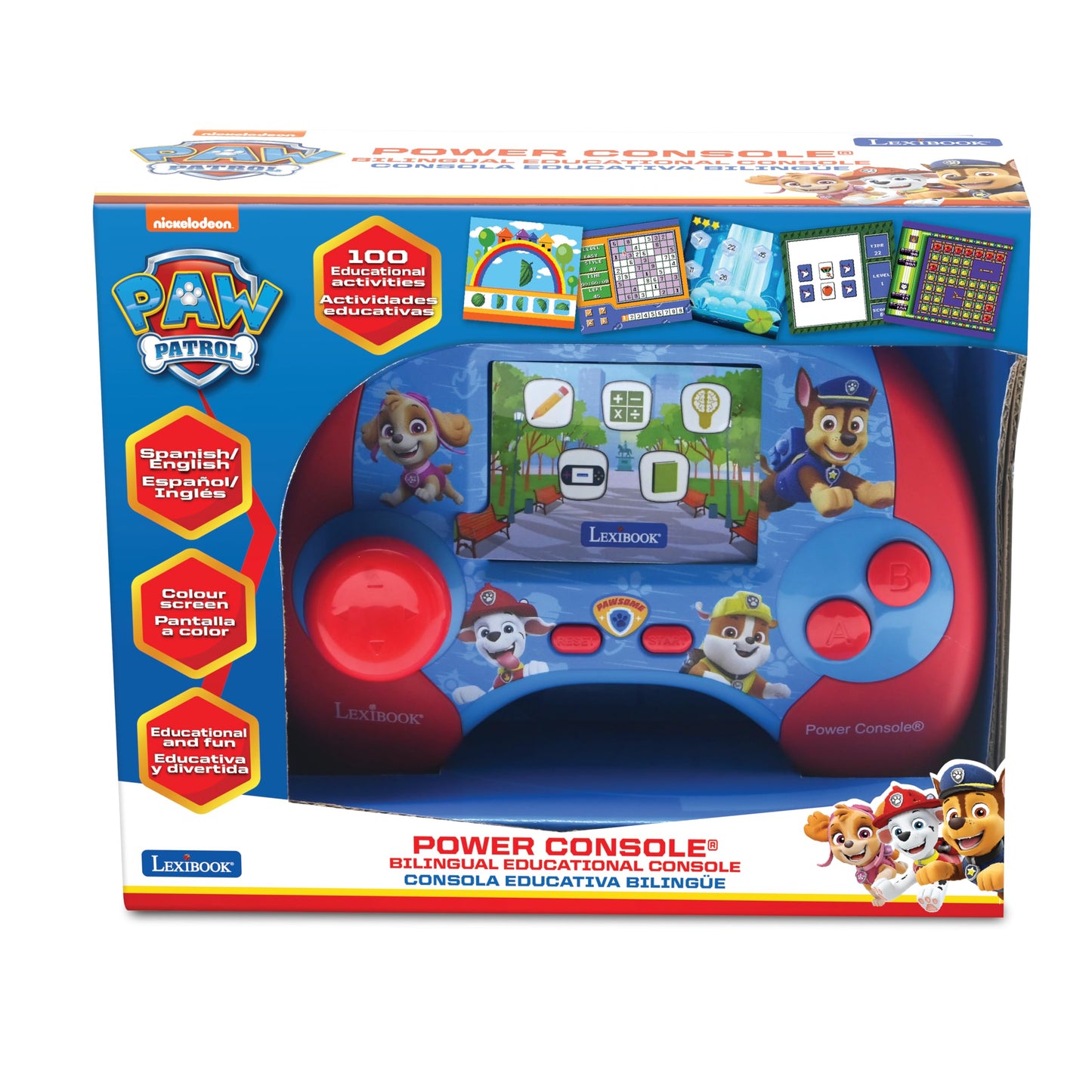 Lexibook, Paw Patrol Power Console - Educational Bilingual Game Console with 100 Activities in English/Spanish, JCG100PAi2