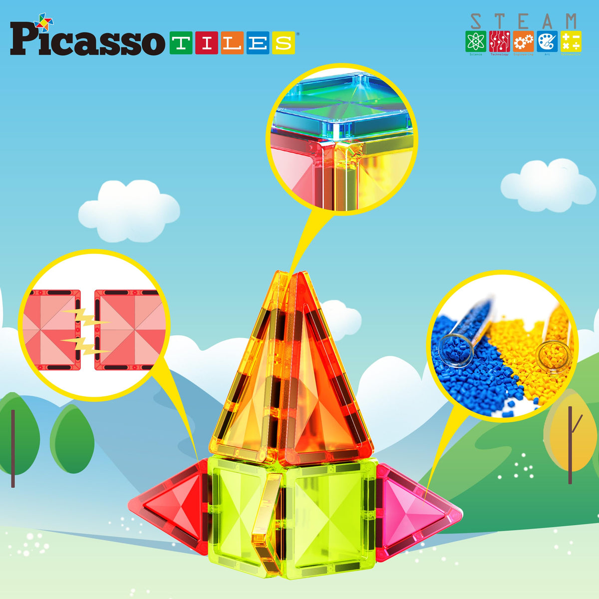 PicassoTiles Travel Size Series Magnet Building Blocks Toy Set mini Diamond Magnetic Construction Block Sensory Toys Preschool Toddler Boy Girls Age