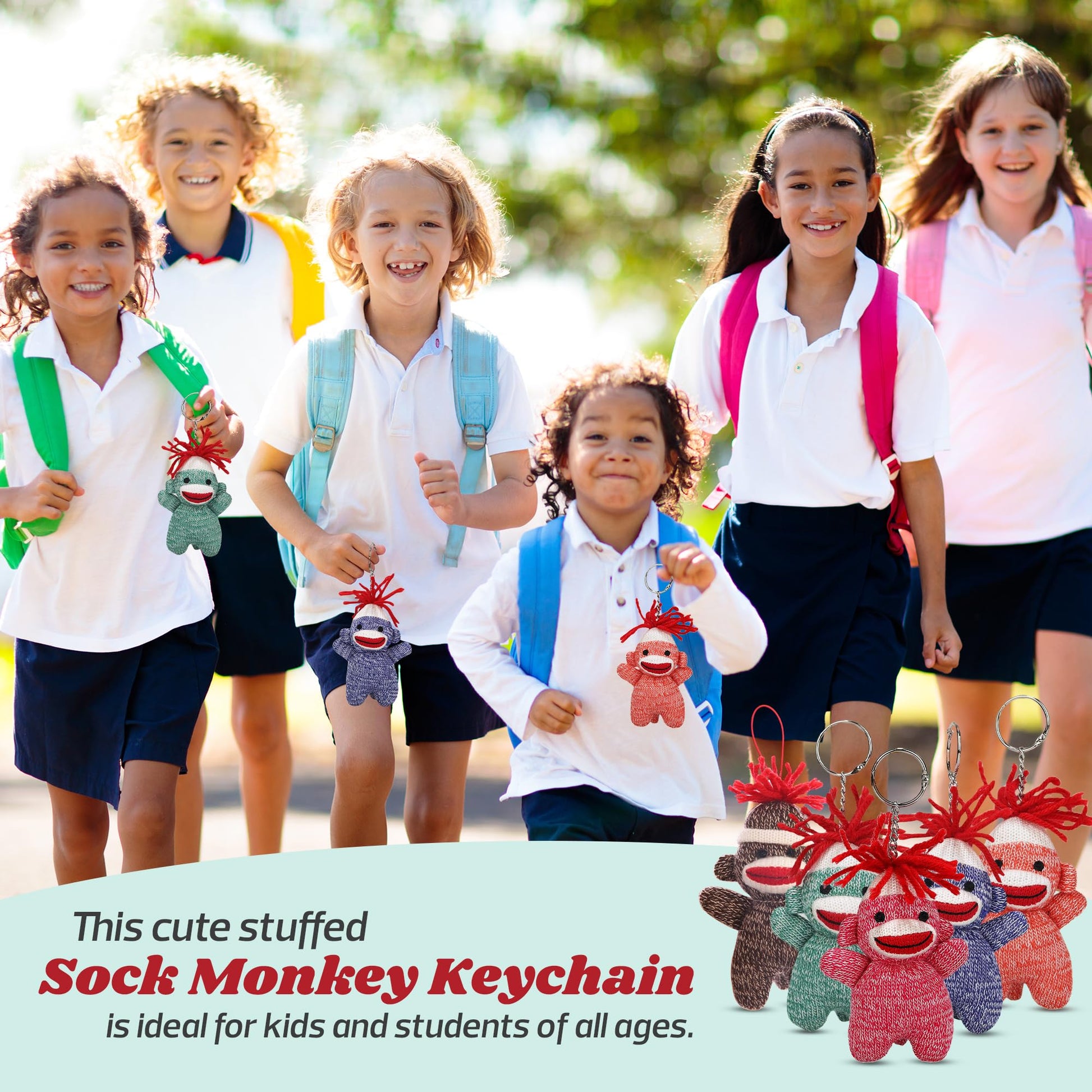 Made By Aliens Sock Monkey Keychain 4 inch - Color of Sockiez Stuffed Animal Plush Toy - Premium Gift for Back to School kids & all ages - Cute