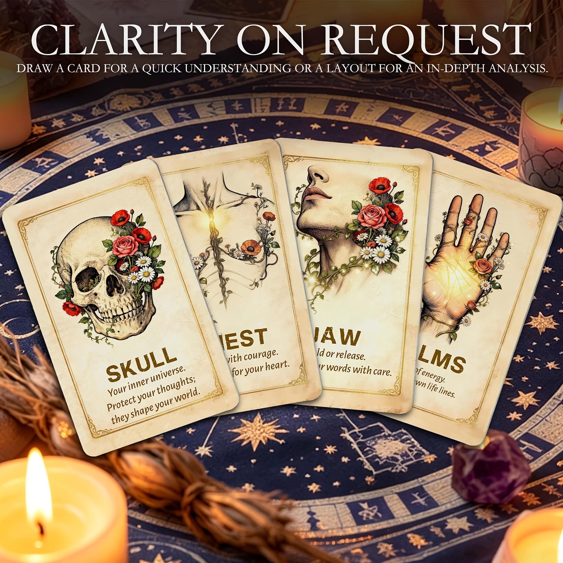 Oracle Cards: Skeleton & Flower Art Deck | 55 Cards for Connecting Inner Voice & Physical Intuition, Unique Mexican Folk Style Gift