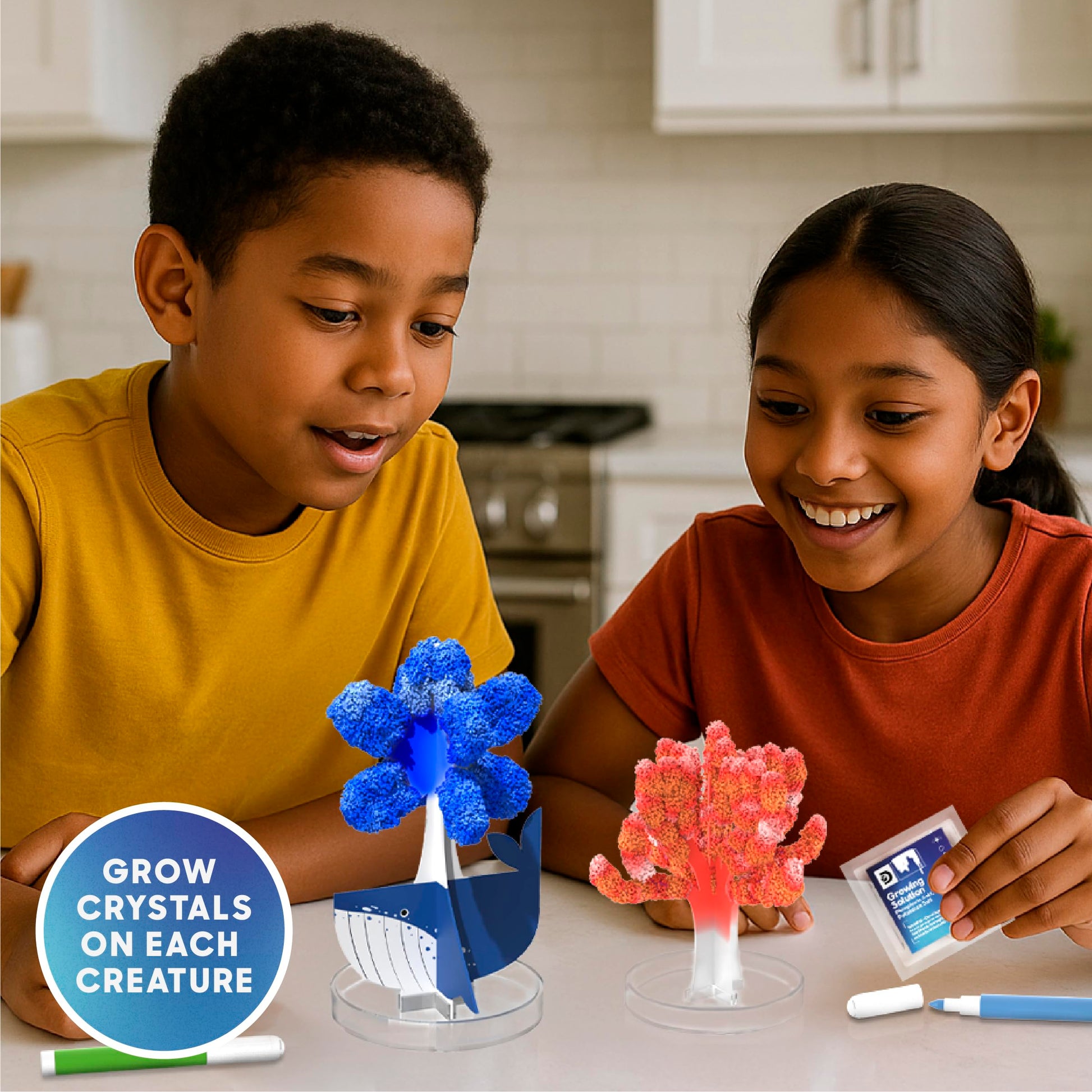 Discovery™ Deep Sea Crystal Grow Kit - 32-Piece STEM Chemistry Lab for Kids| Grow Colorful Crystals on 8 Sea Creatures| Educational Craft Kit with Art