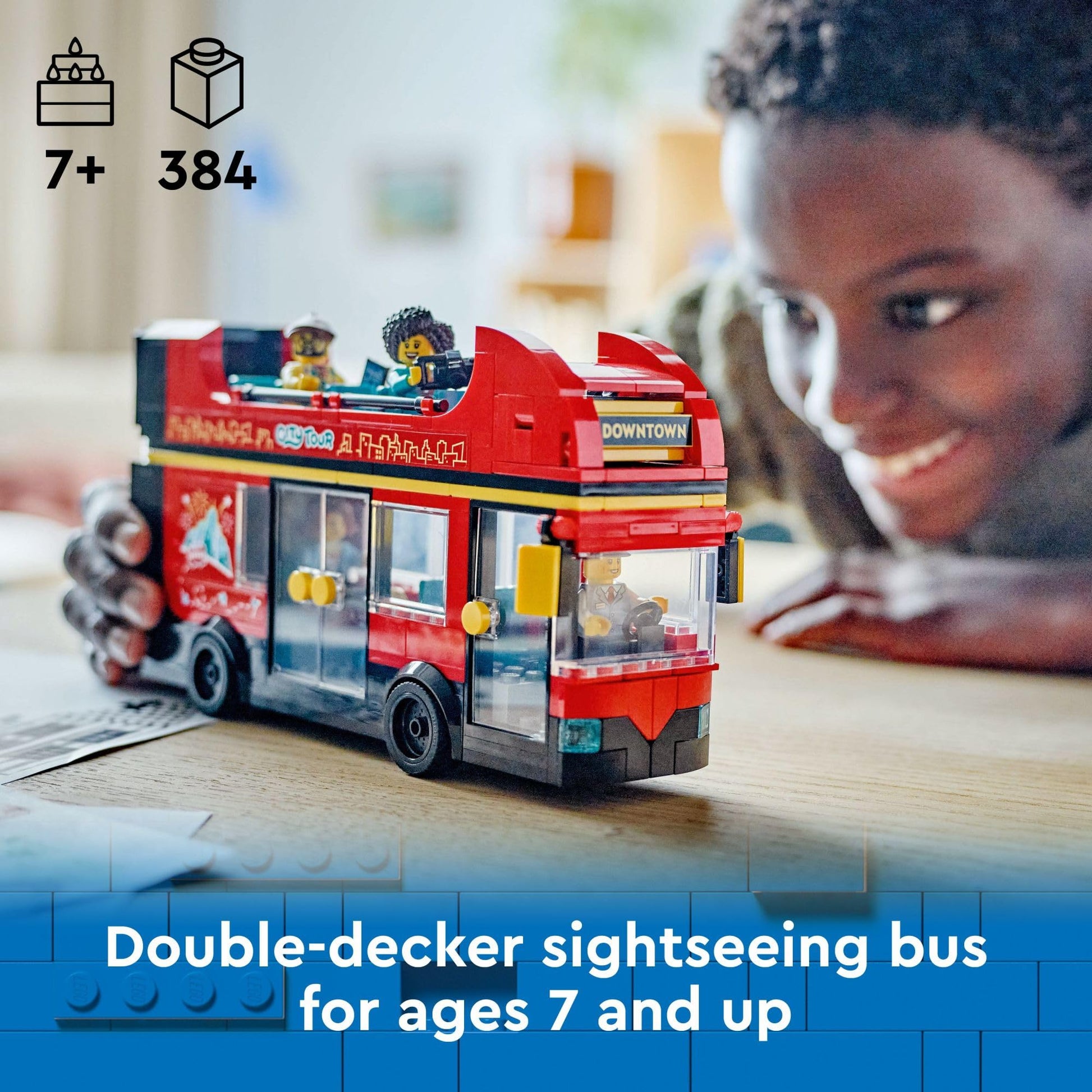 LEGO City Red Double-Decker Sightseeing Bus Toy Vehicle Set, Birthday Gift for 7 Year Olds, for Kids, Double-Decker London Bus Toy, 5 Characters