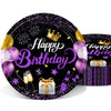 VVBray 20Pcs Birthday Plates Purple Birthday Decorations 9Inch Disposable Paper Plates Purple Party Tableware Dessert Plate Set,for Happy Birthday