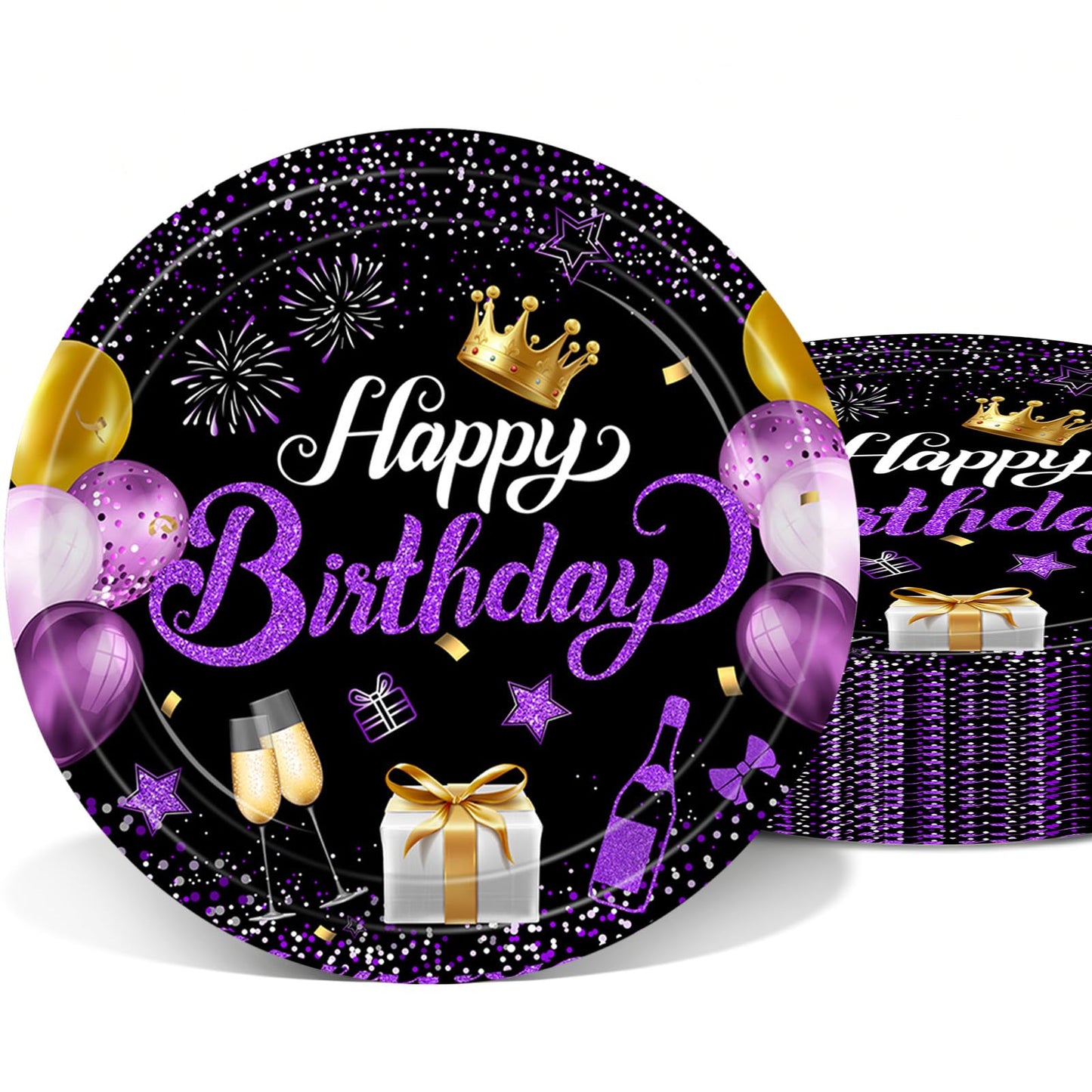 VVBray 20Pcs Birthday Plates Purple Birthday Decorations 9Inch Disposable Paper Plates Purple Party Tableware Dessert Plate Set,for Happy Birthday