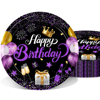 VVBray 20Pcs Birthday Plates Purple Birthday Decorations 9Inch Disposable Paper Plates Purple Party Tableware Dessert Plate Set,for Happy Birthday