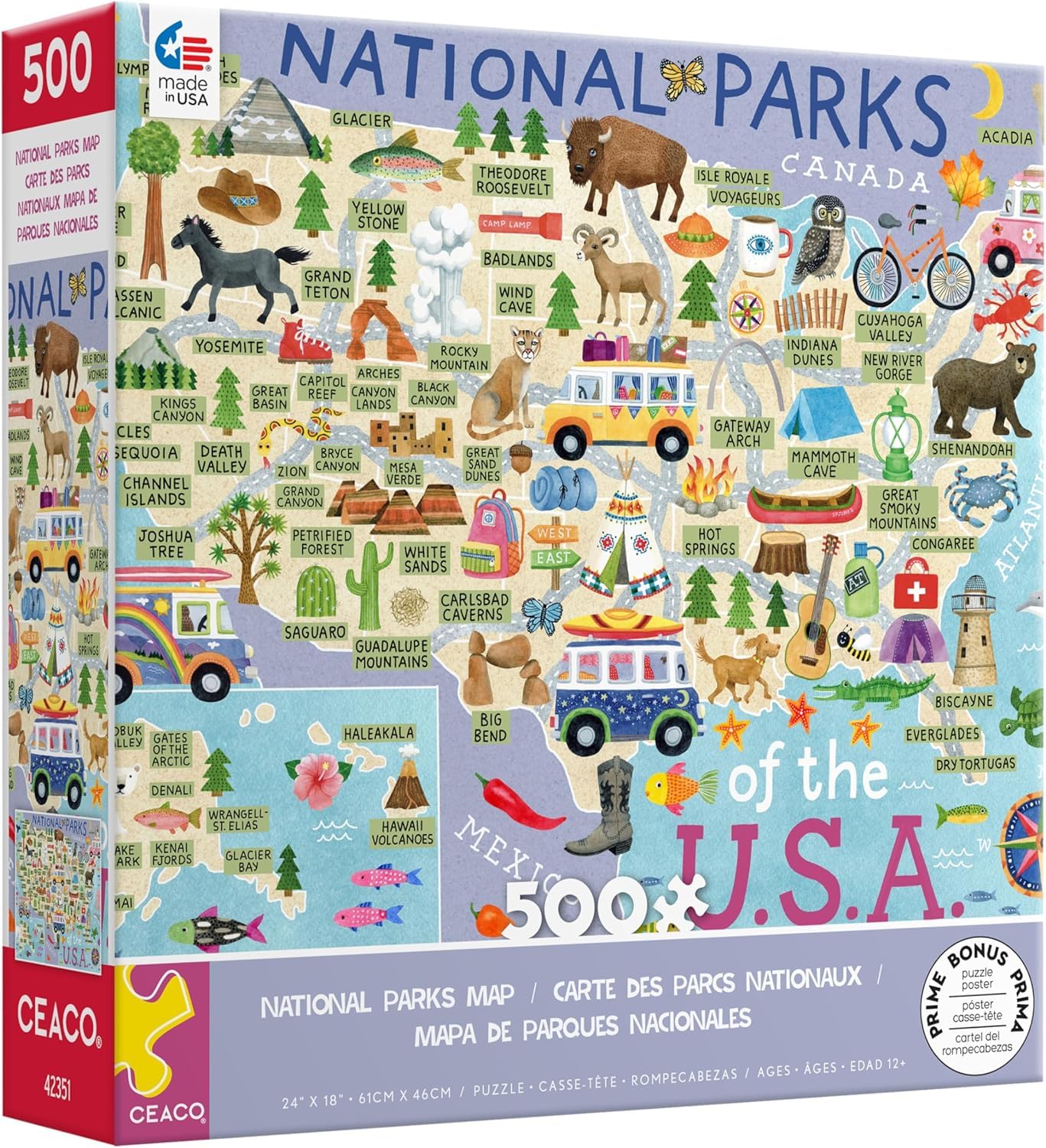 Ceaco - National Parks Map - 500 Piece Jigsaw Puzzle for Adults