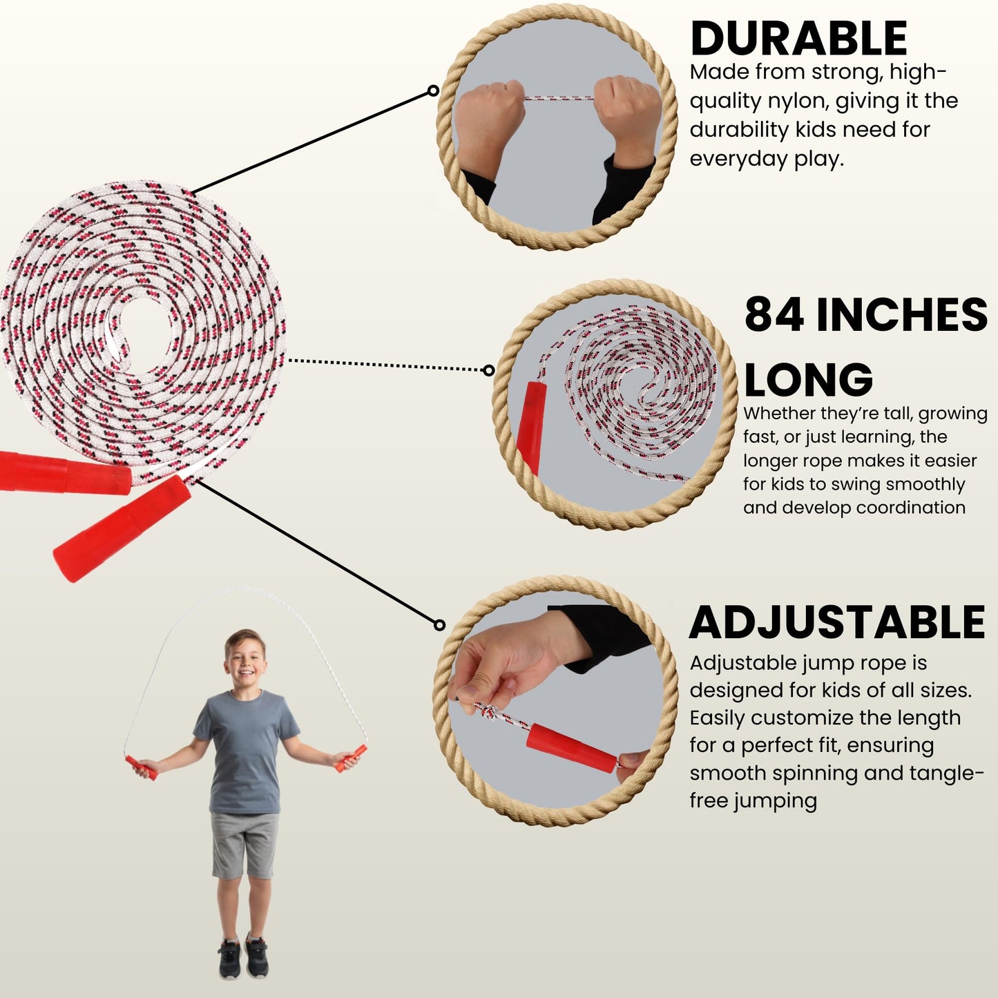 ArtCreativity 84 Inch Nylon Ropes for Kids - Pack of 12 - Durable Jump Ropes with Plastic Handles - Healthy Indoor and Outdoor Activity, Classroom