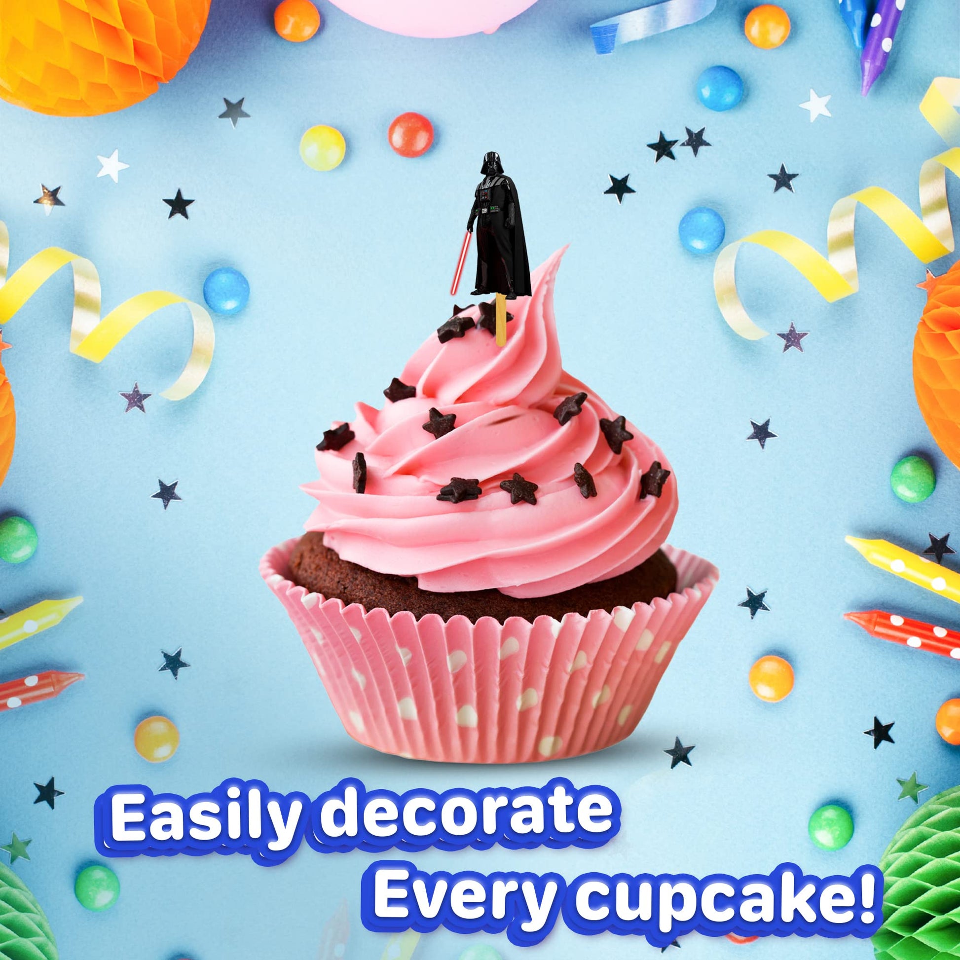 24x Galactic Space Cupcake Toppers - Durable Picks Happy Birthday Décor, Cupcake Decorations for Kids' Birthdays