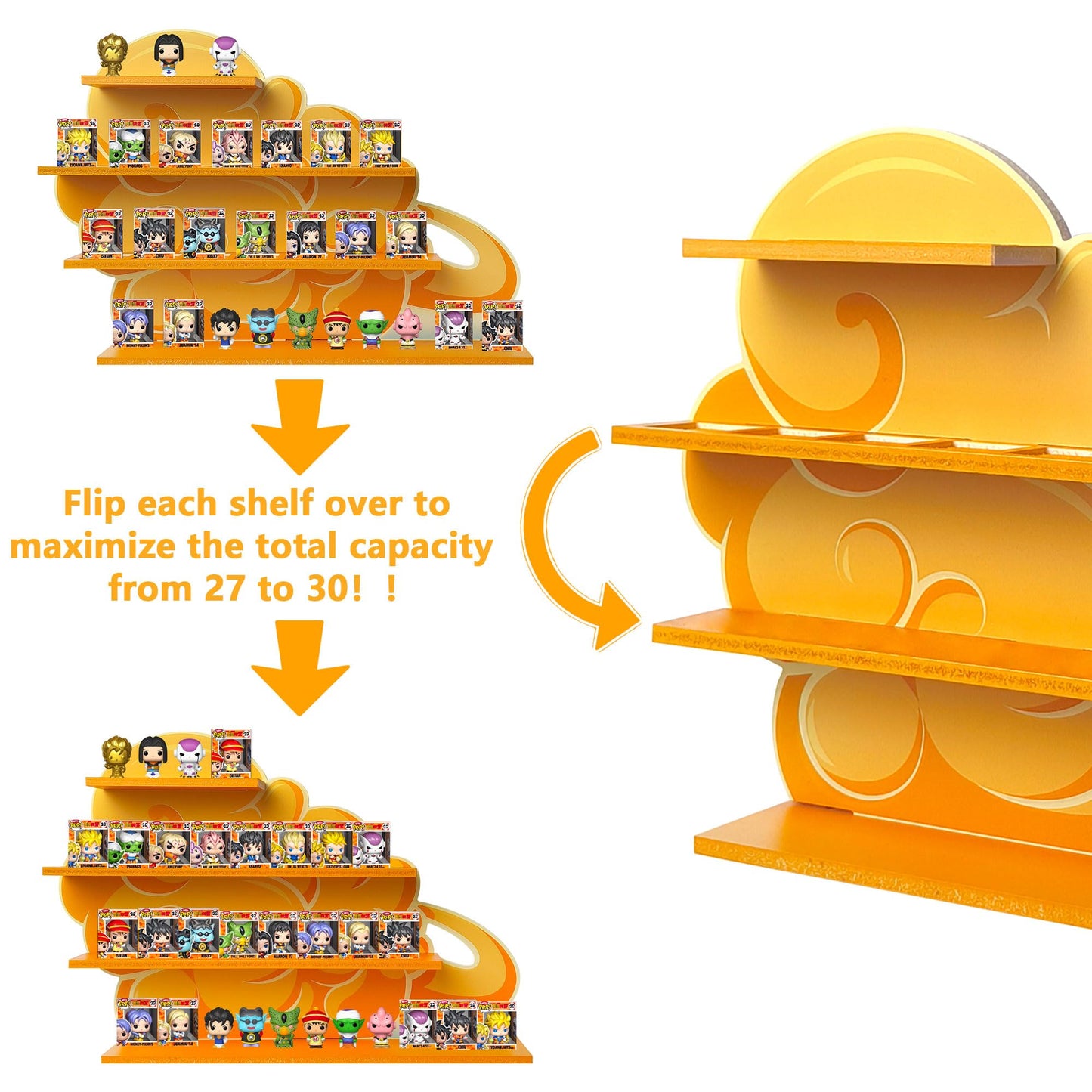AUFGELD Flying Nimbus Display Shelf Compatible with Fnko Bitty DBZ Series, Organizing Racks for Bitty Pop, Wallmountable Kinto'un Bitty Shelf