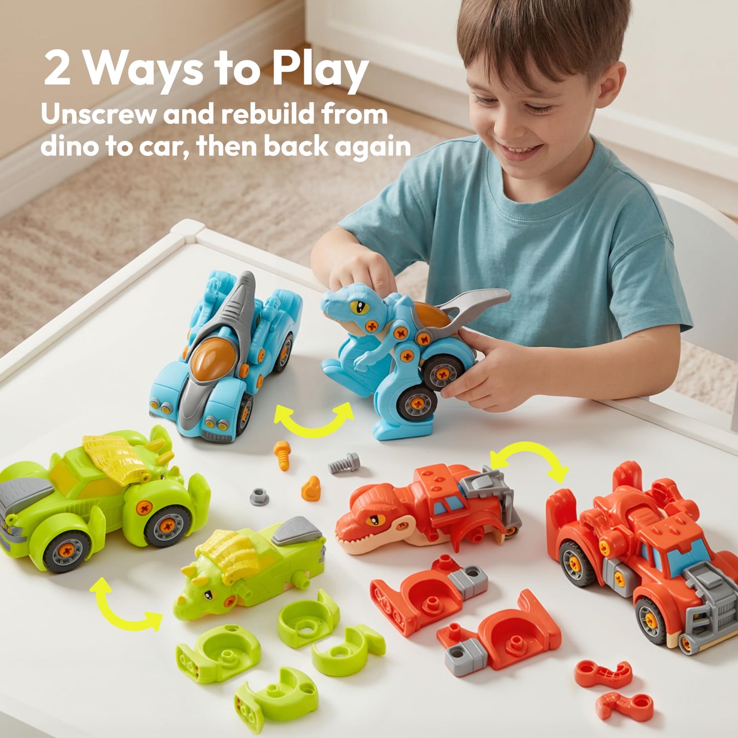 lalalark Dinosaur Cars, Dinosaur Toys for Kids 3-5, Take Apart Construction Building Toy with Electric Drill, STEM Educational Transform Car Playsets