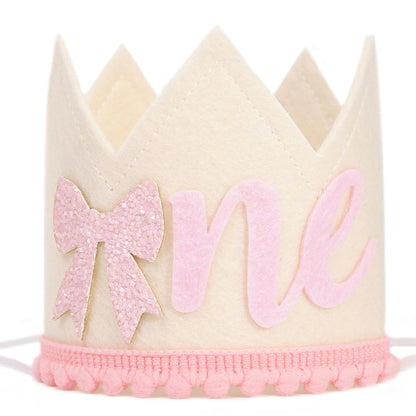 PATRDIO Bow One Birthday Crown -Pink Bow One Birthday Decorations, Sweet 1st party Hat, Little Princess Crown For Cake Smash,girls just wanna be one