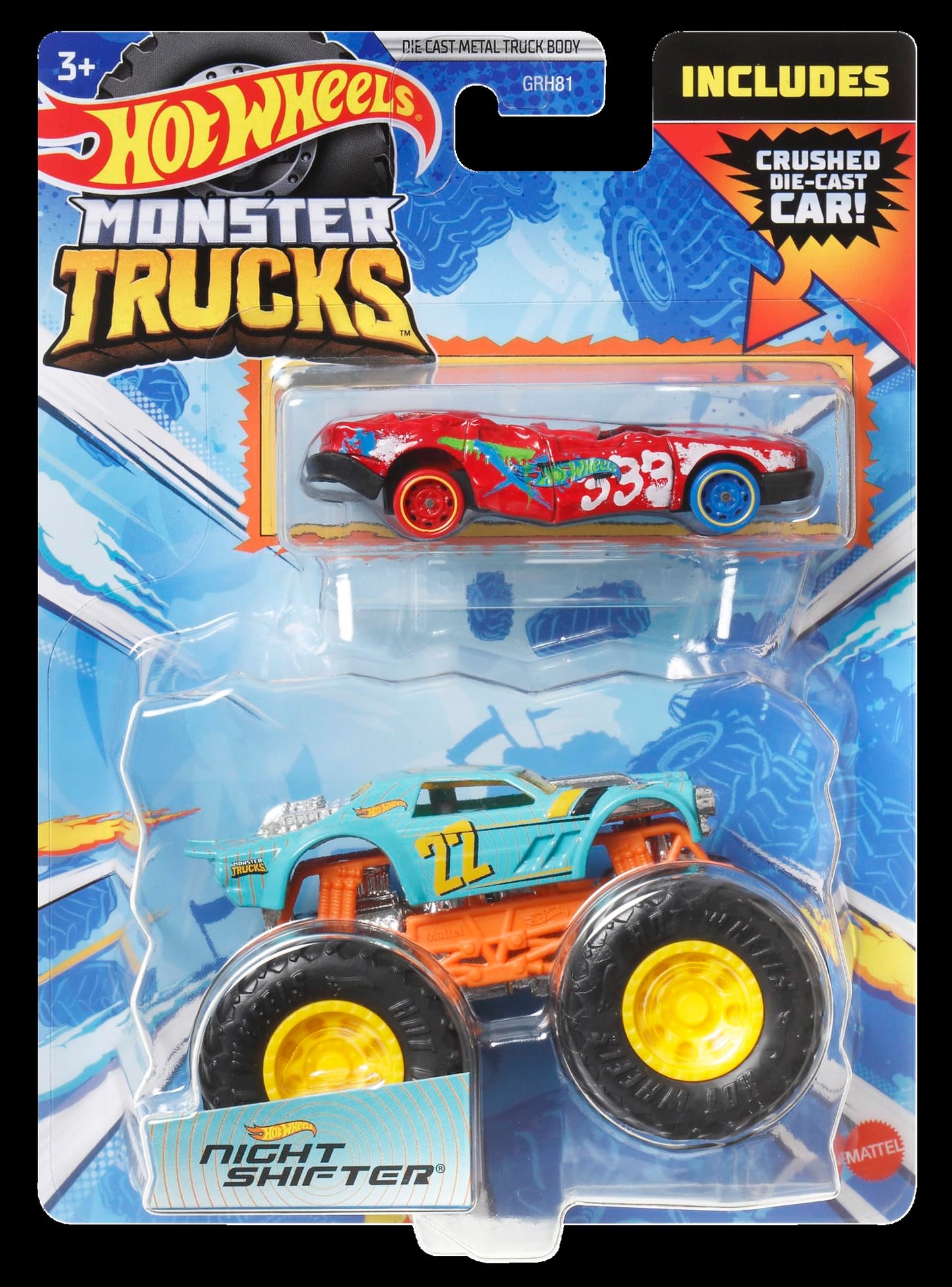 Hot Wheels Monster Trucks Night Shifter 1:64 Scale Die-Cast Truck With Connect And Crash Car For Kids