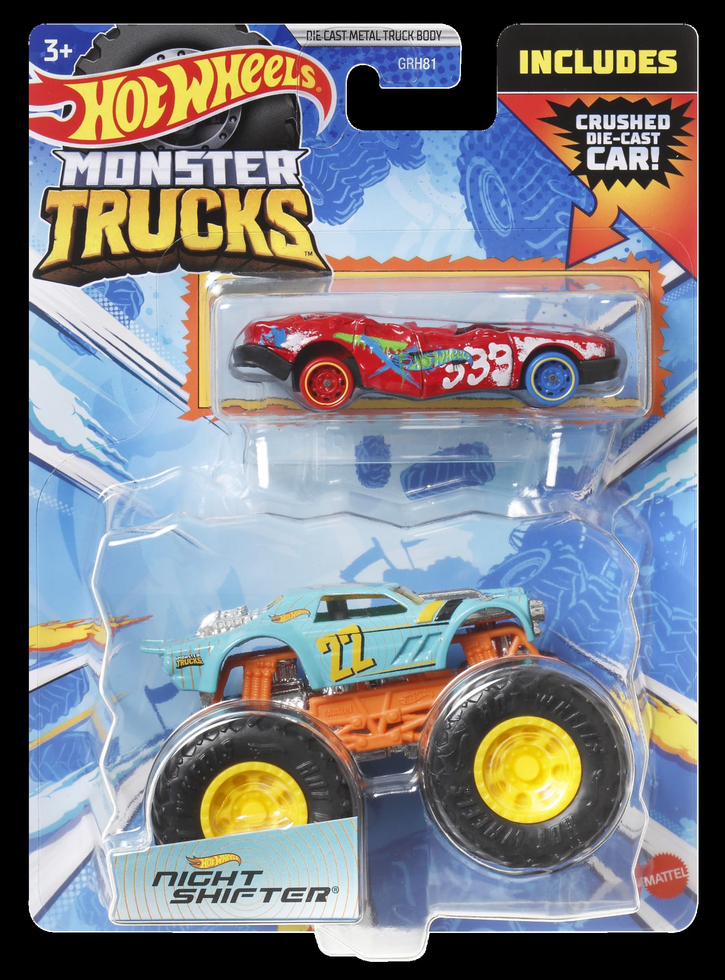 Hot Wheels Monster Trucks Night Shifter 1:64 Scale Die-Cast Truck With Connect And Crash Car For Kids