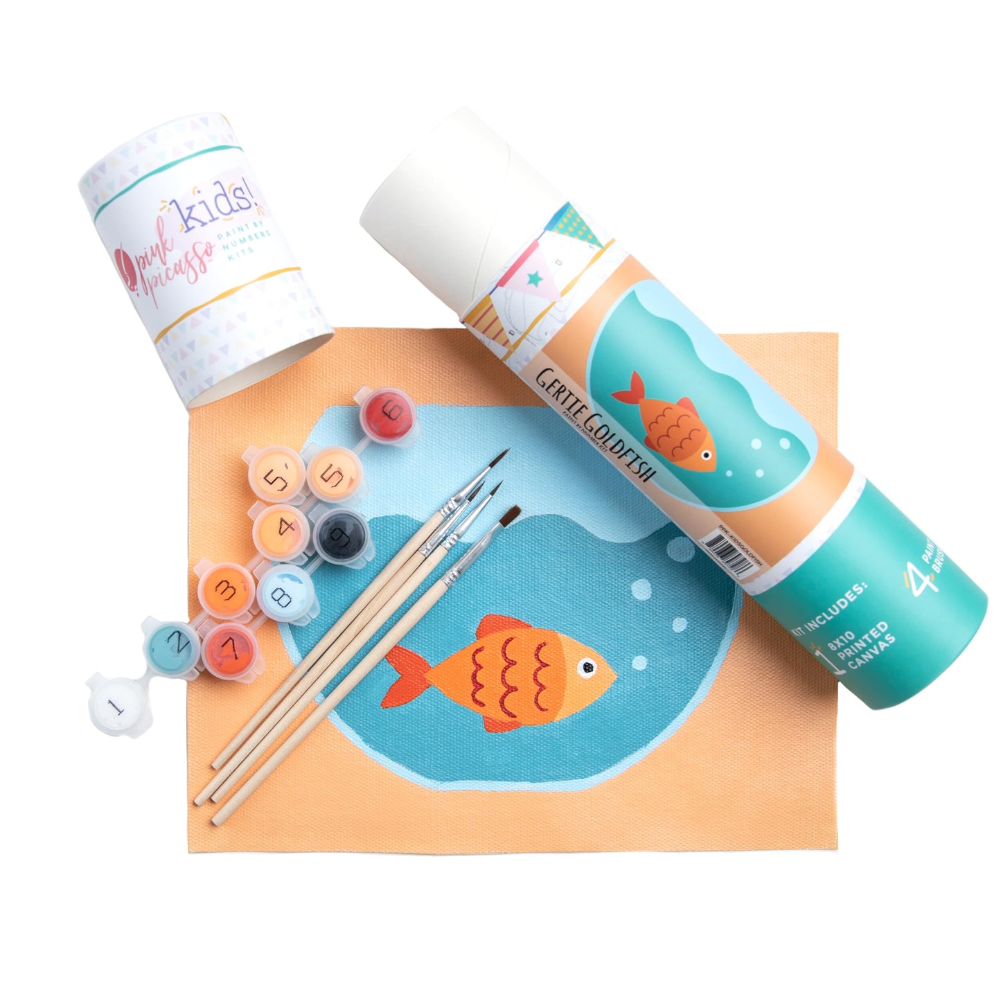 Pink Picasso Kits Gertie Goldfish Paint by Number for Kids Ages 5+ | DIY 8x10 Beginners Paint Set Includes Canvas, Paints & Brushes | As Seen On Shark