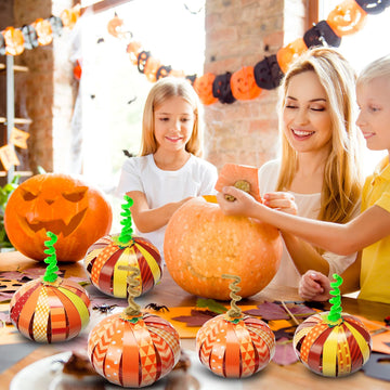 BLSUREFYX 36 PCS Paper Strip Pumpkin Craft Kit DIY Fall Thanksgiving Gratitude Pumpkin Craft Halloween Pumpkin Craft for Autumn Holiday Activities