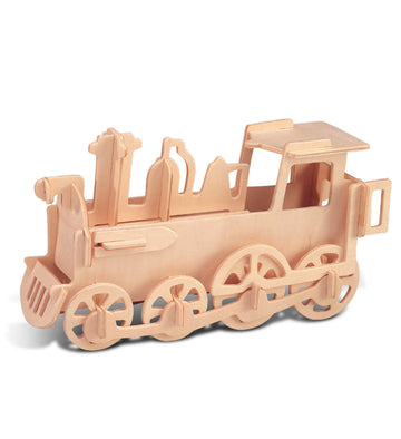 Puzzled 3D Puzzle Rolling Locomotive Train Wood Craft Construction Model Kit, Fun & Educational DIY Wooden Toy Assemble Unfinished Crafting Hobby