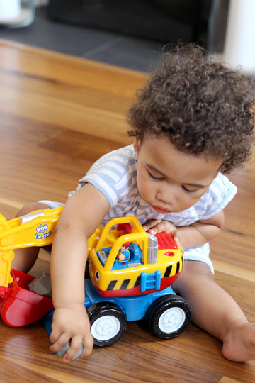 WOW Toys Dexter The Digger - Friction Powered Excavator Truck with Driver Figure & Moving Scoop | No Batteries, Durable Toddler Construction Toy